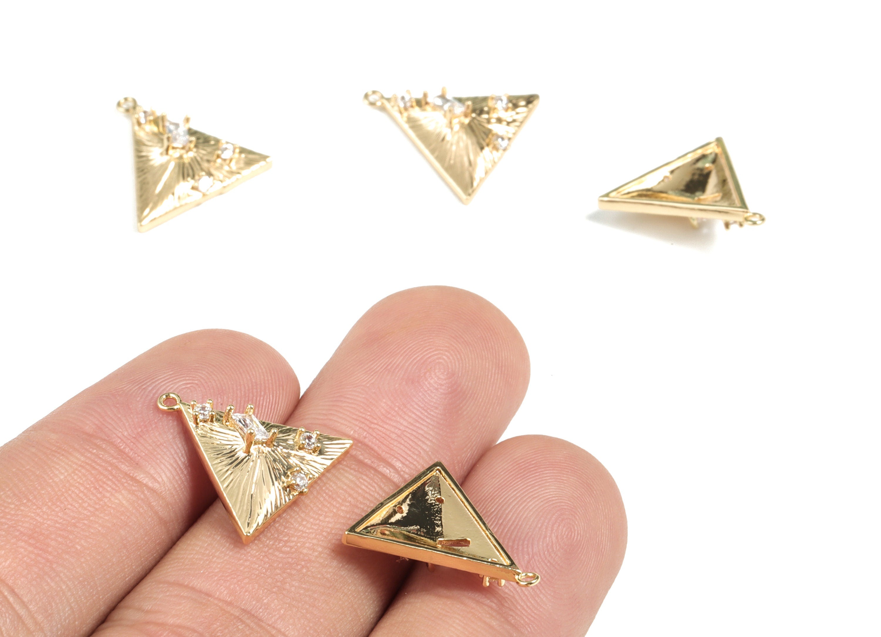 Brass Triangle Earring Charms - Gold Triangle Pendant - 18K Real Gold Plated Brass - Jewelry Supplies - 16.65x15.6x4.76mm - RGP2688 - DOMEDBAZAAR