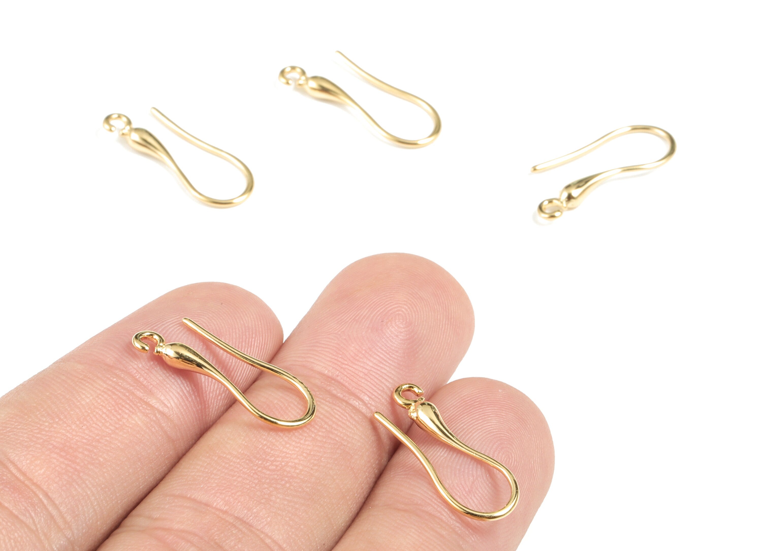 Brass Earring Wires - Gold Earring Hooks - 18K Real Gold Plated Brass - Earring Findings - Jewelry Supplies - 20.61x7.74x2.41mm - RGP2675 - DOMEDBAZAAR