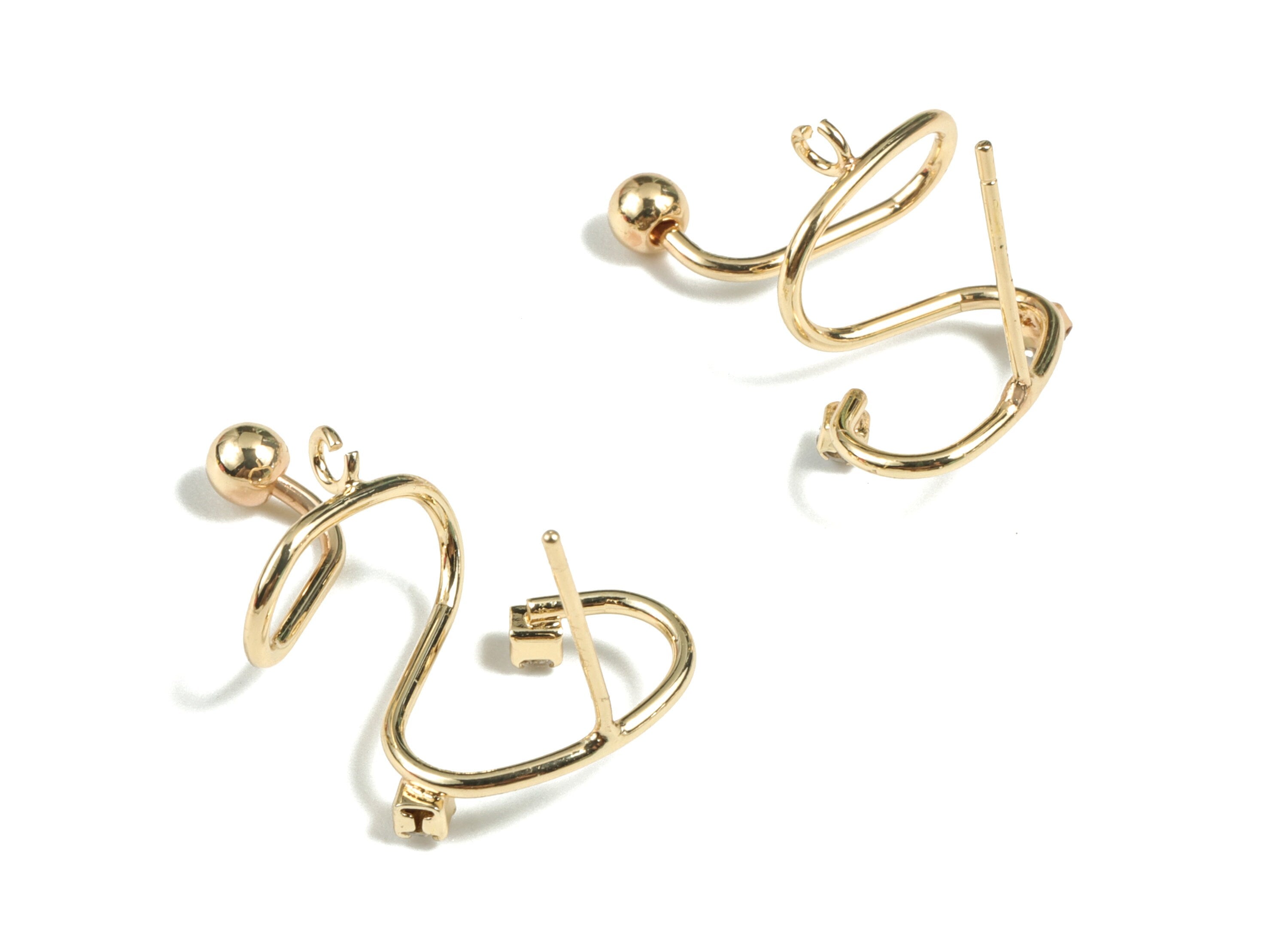 Brass Wire Earring Post - Gold Wire Earring Stud - 18K Real Gold Plated Brass Wire Earring Post - 15.88x12.32x4.96mm - RGP2710 - DOMEDBAZAAR