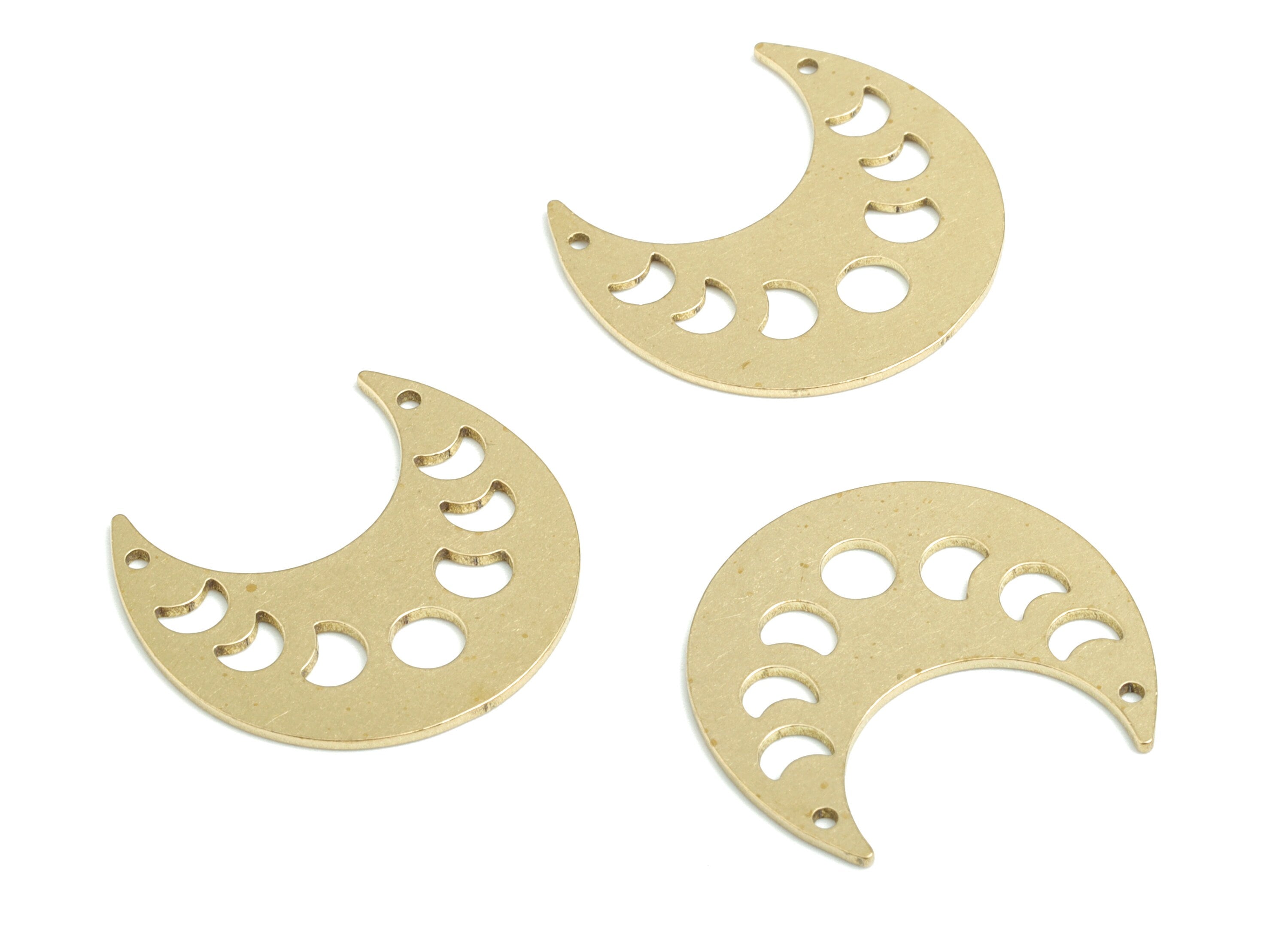 Brass Crescent Earring Charms - Raw Brass Phases Of Moon Connector - 2 Holes Crescent Charm - Jewelry Supplies - 24.97x23.2x0.83mm - PPM2490 - DOMEDBAZAAR