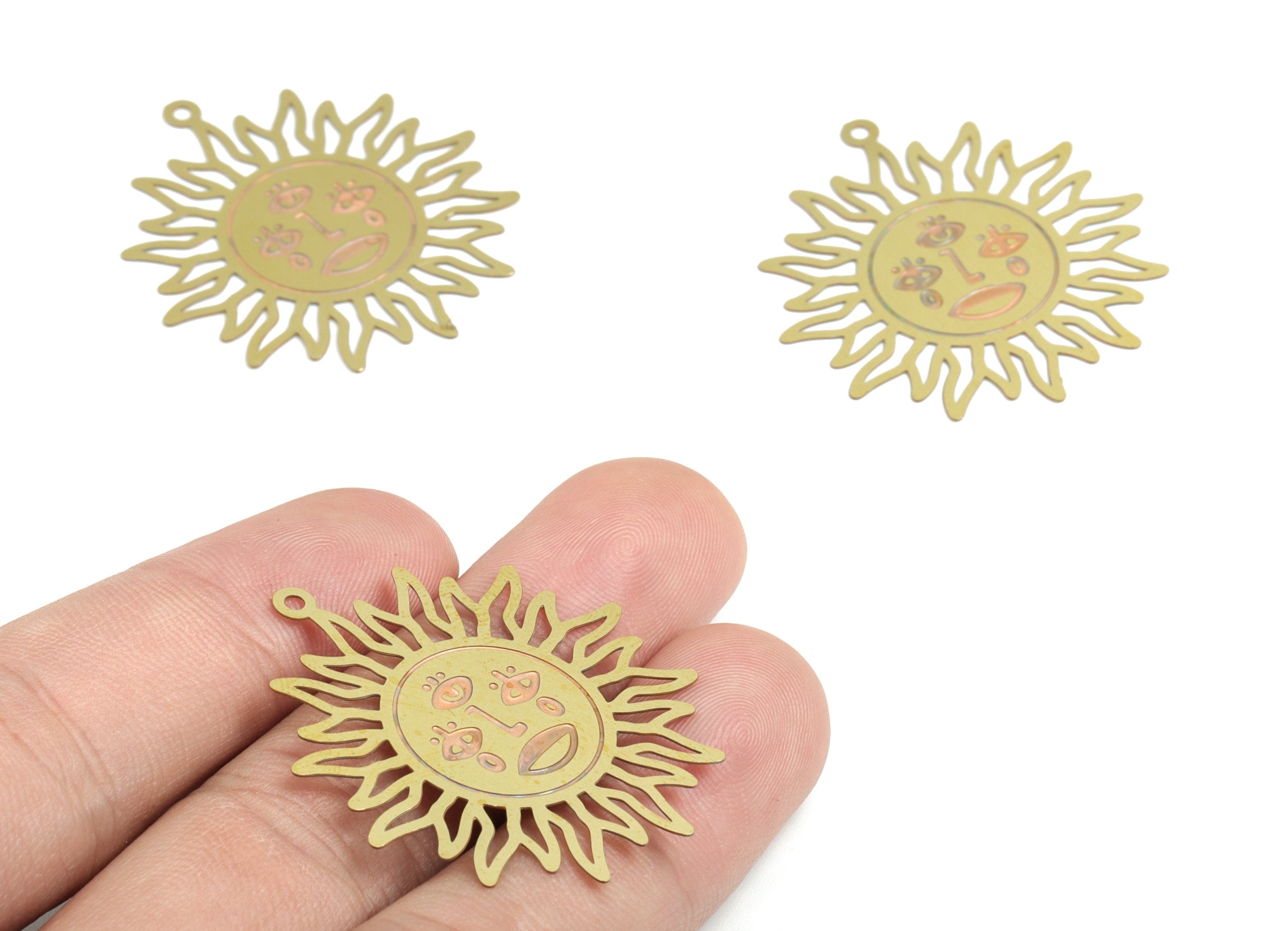 Brass Sun Earring Charms - Raw Brass Sun Pendant - Earring Findings - Jewelry Supplies - 37.91x33.69x0.3mm - JJB6250 - DOMEDBAZAAR