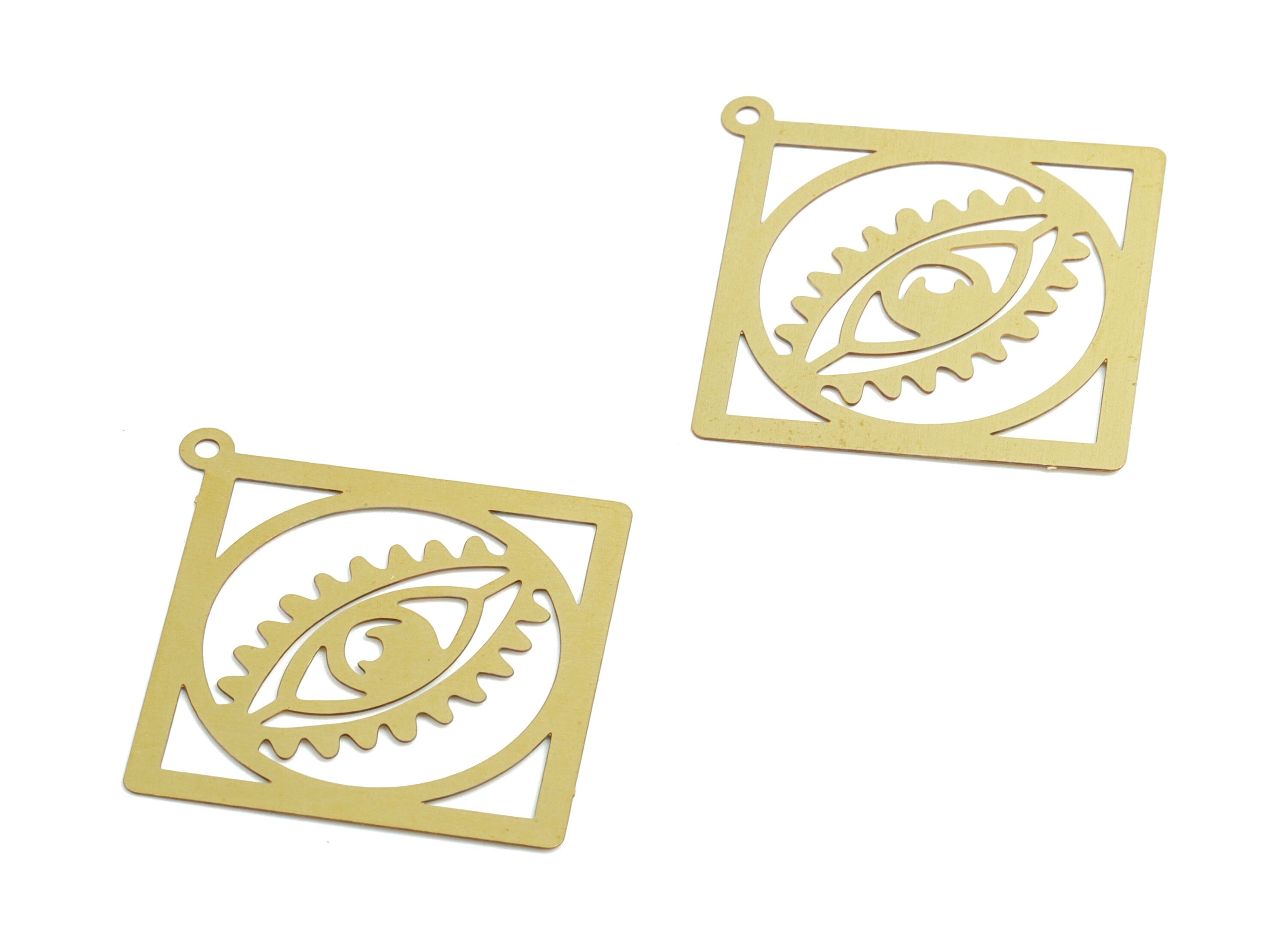 Brass Rhombus Eye Earring Charms - Raw Brass Round Eye Pendant - Earring Findings - Jewelry Supplies - 37.61x35.62x0.3mm - JJB6251 - DOMEDBAZAAR