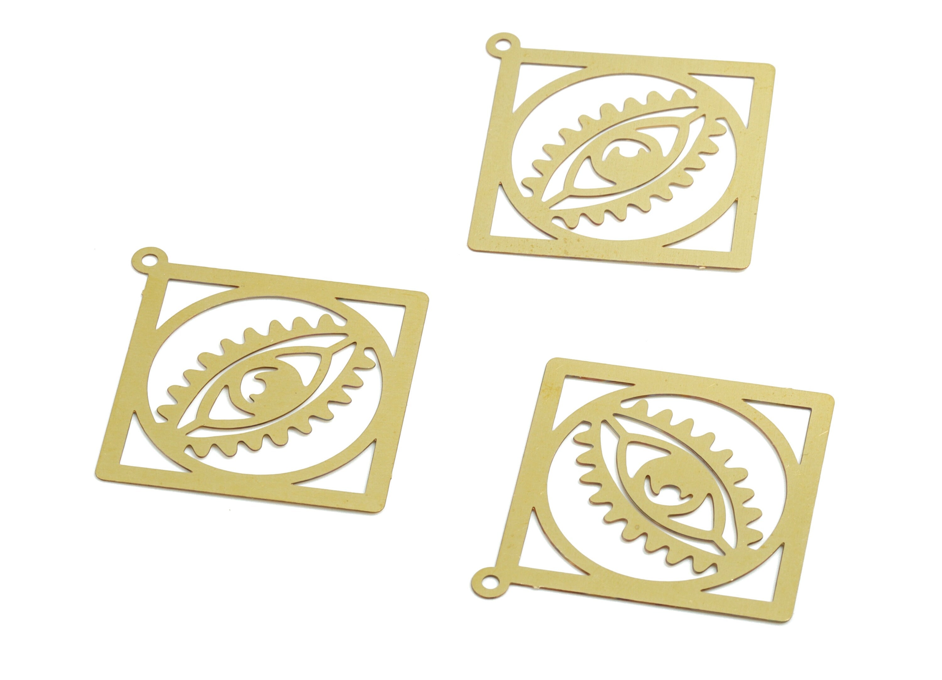 Brass Rhombus Eye Earring Charms - Raw Brass Round Eye Pendant - Earring Findings - Jewelry Supplies - 37.61x35.62x0.3mm - JJB6251 - DOMEDBAZAAR