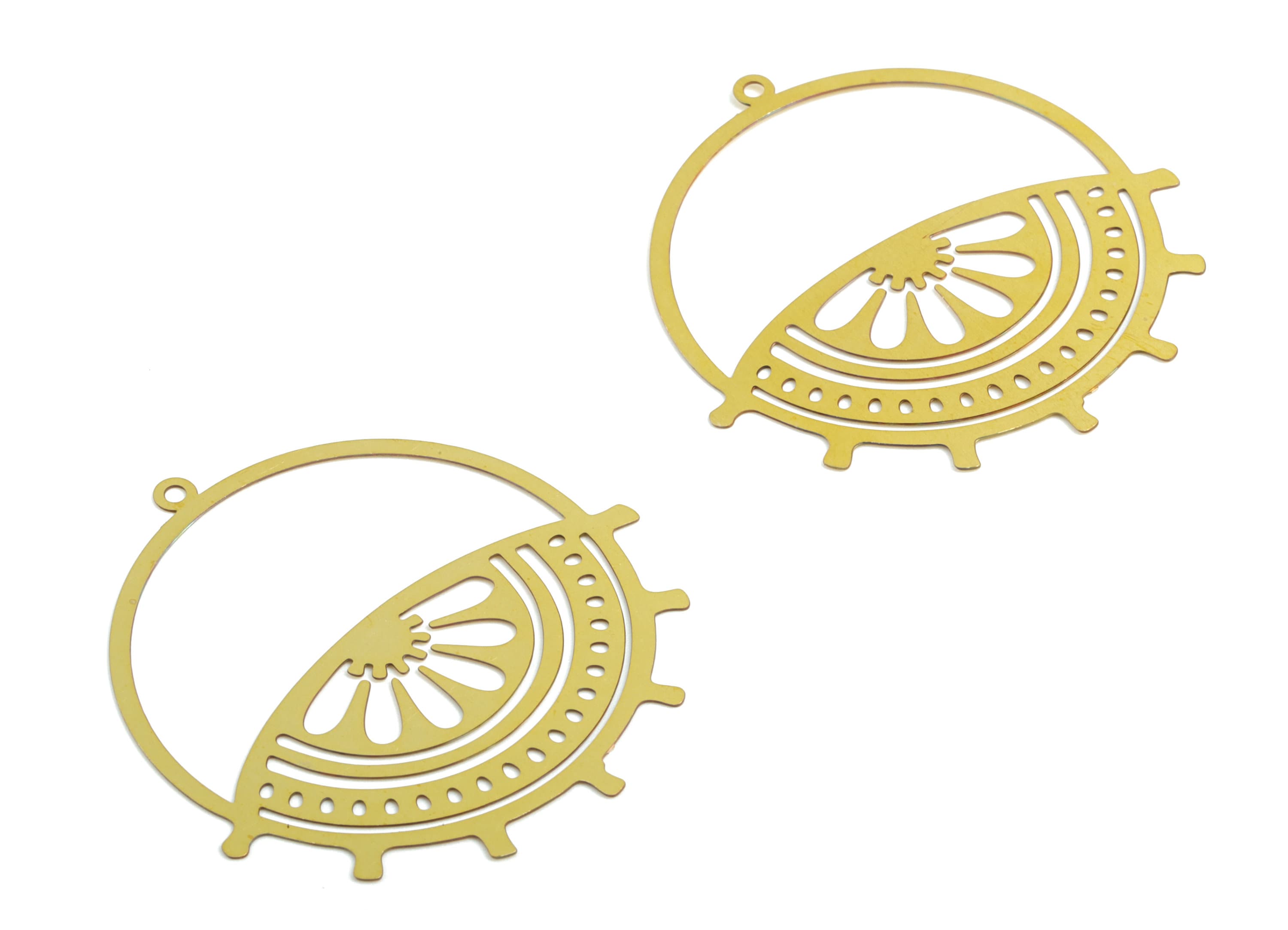 Brass Hoop Eye lash Earring Charms - Raw Brass Leaf Round Pendant - Earring Findings - Jewelry Supplies - 39.56x38.11x0.3mm - JJB6256 - DOMEDBAZAAR