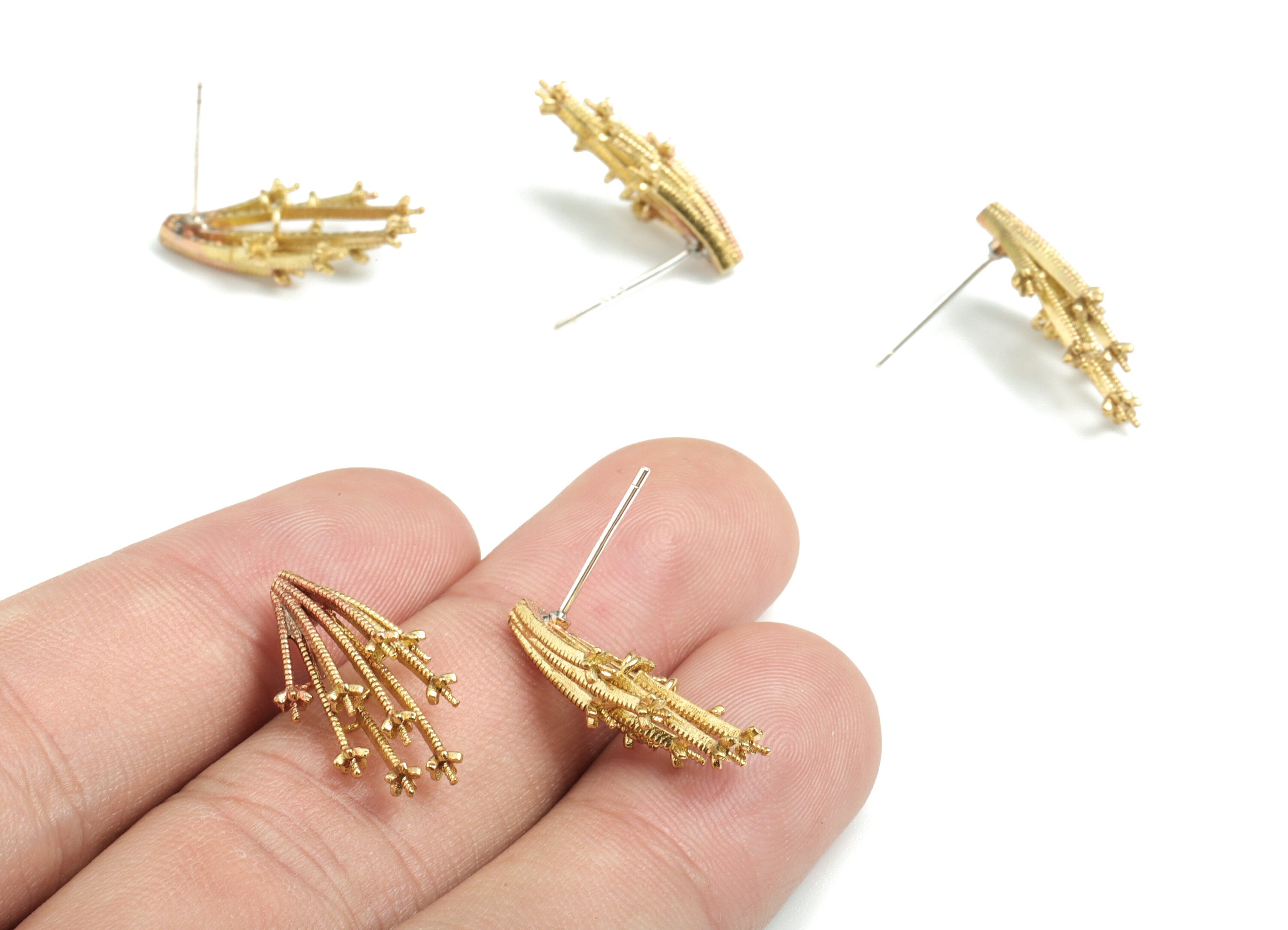 Brass Branch Earring Stud - Raw Brass Branch Earring Post - Earring Post - Jewelry Supplies - 20.61x14.76x5.78mm - PPCE021 - DOMEDBAZAAR