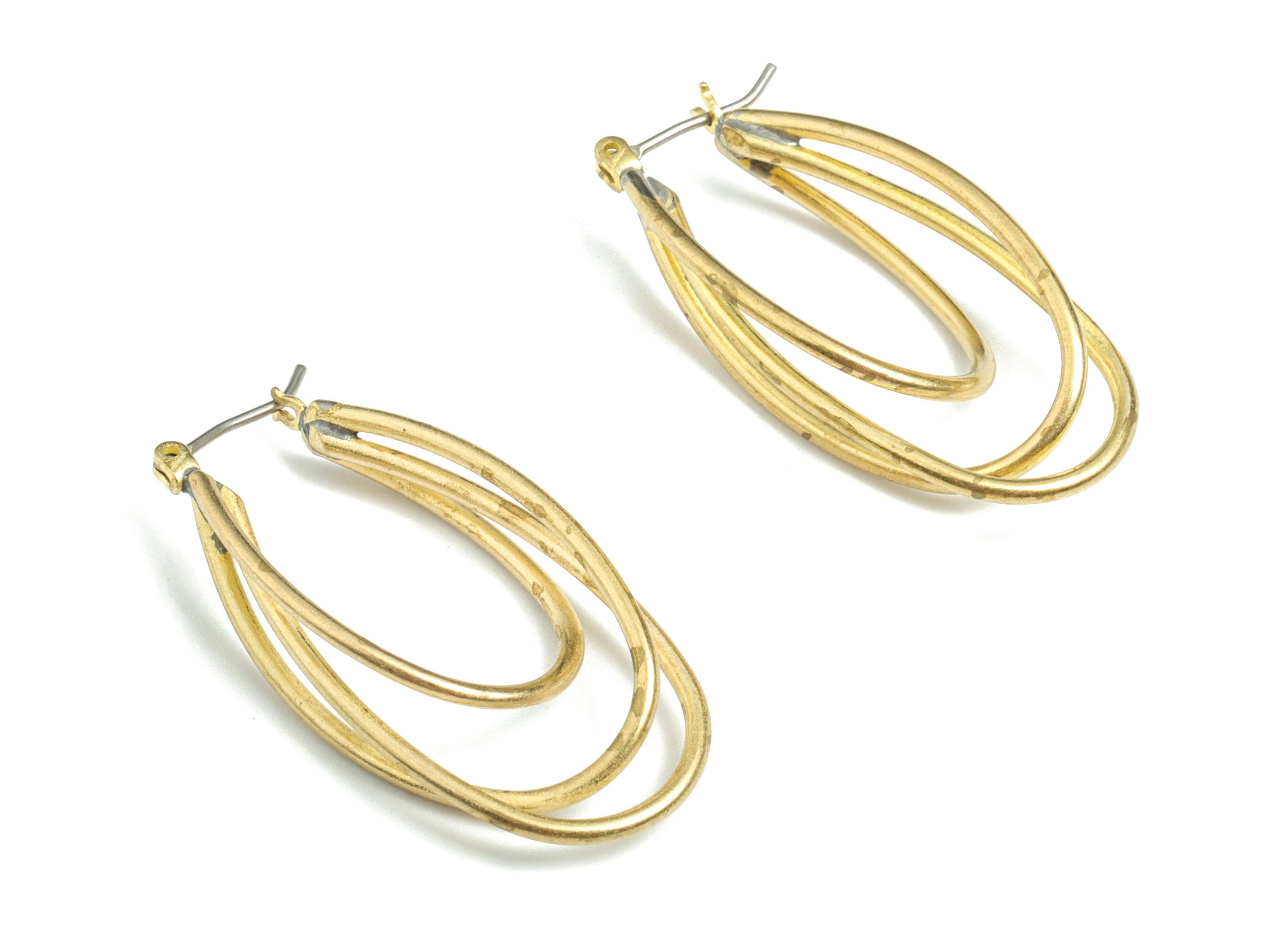Brass 3 Ovals Earring Wire - Raw Brass 3 Ovals Earring Charms - Earring Findings - Jewelry Supplies - 36.28x18.46x8.49mm - PPMRD10 - DOMEDBAZAAR
