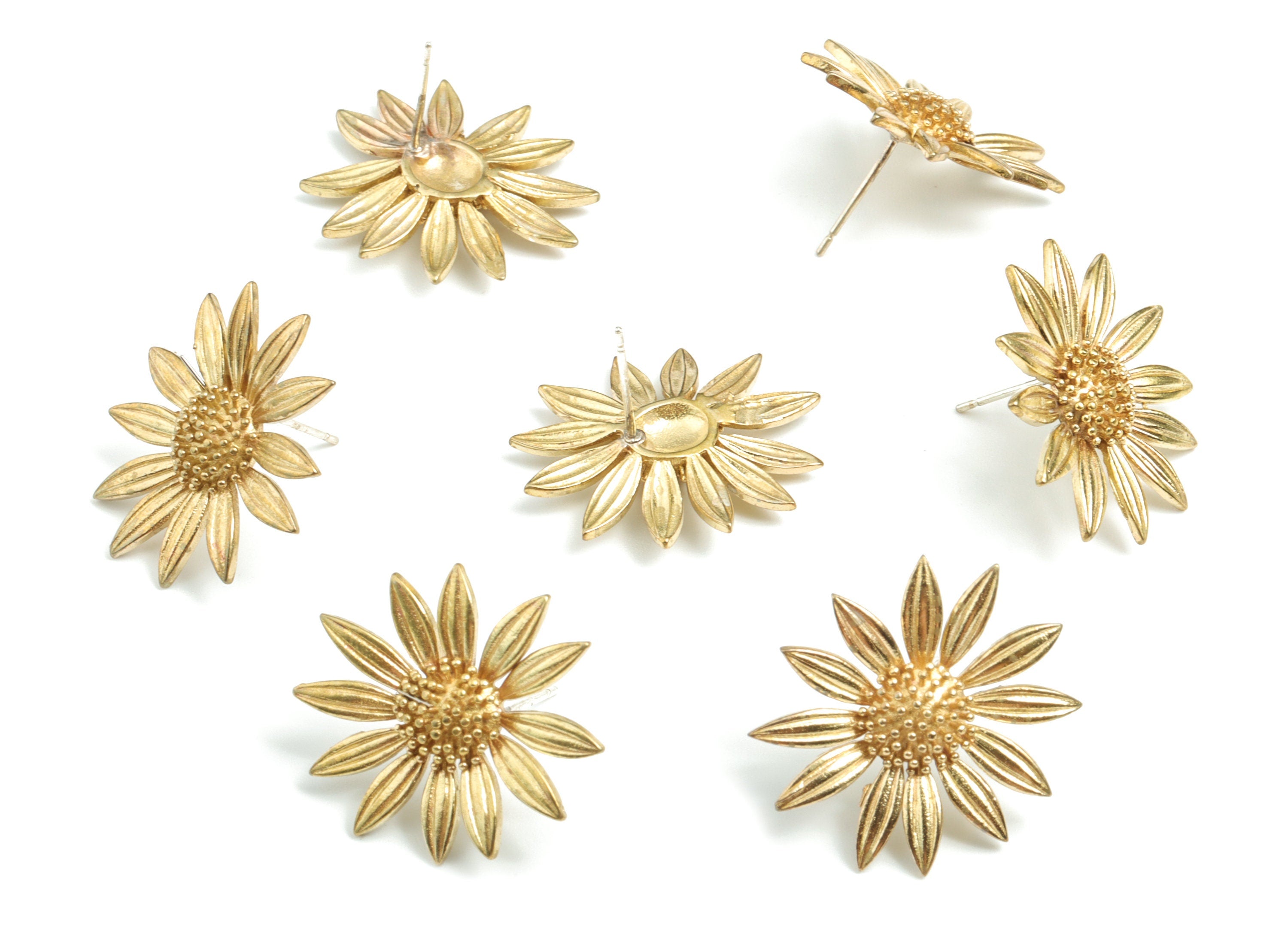 Brass Sunflower Earring Stud - Raw Brass Sunflower Earring Post - Earring Post - Jewelry Supplies - 23.83x22.14x15.77mm - PPYE914 - DOMEDBAZAAR