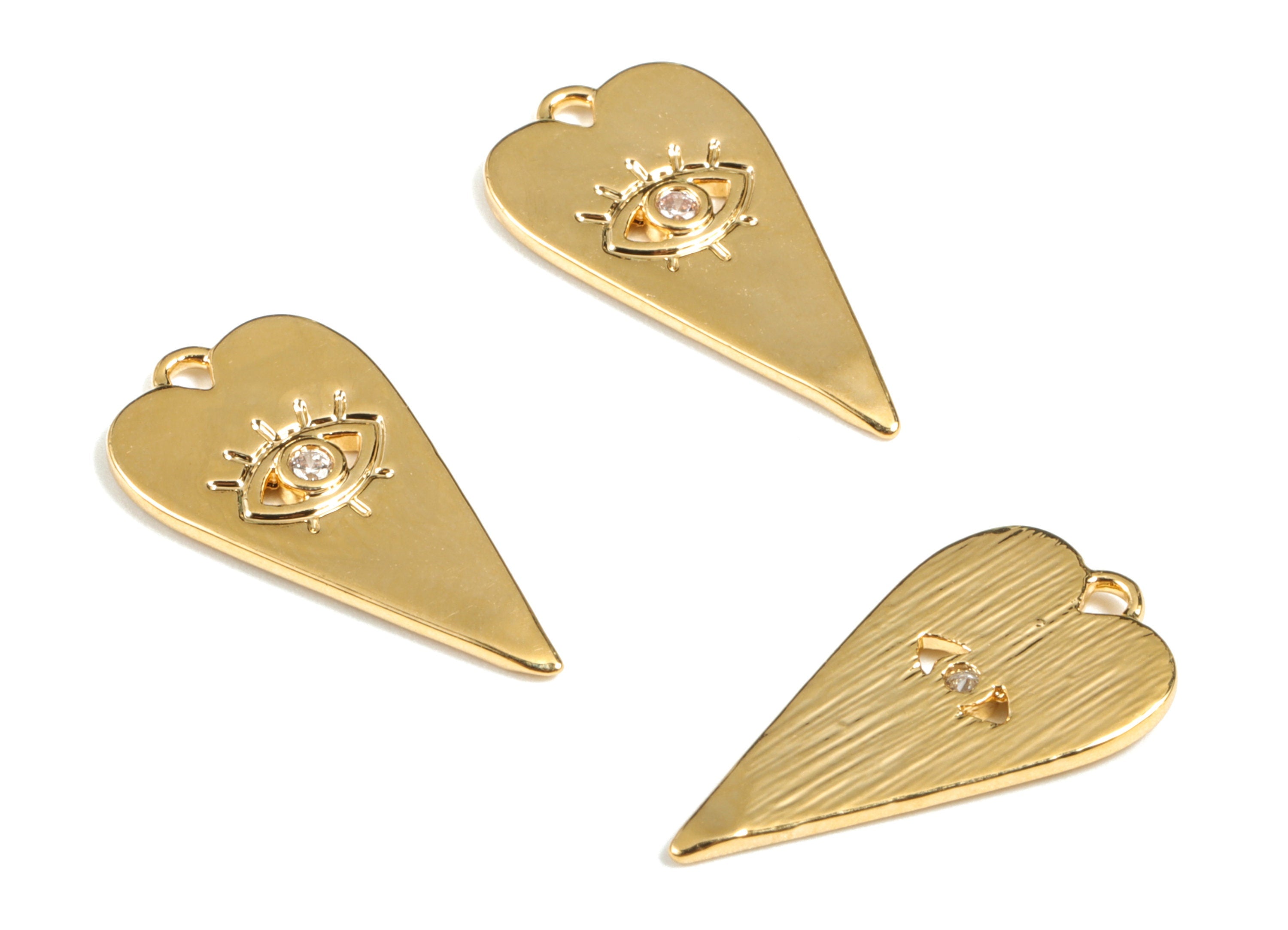 Brass Heart Earring Charms - Gold Long Heart Eye Pendant - 18K Real Gold Plated Brass - Jewelry Supplies - 21.53x11.25x1.42mm - RGP2686 - DOMEDBAZAAR