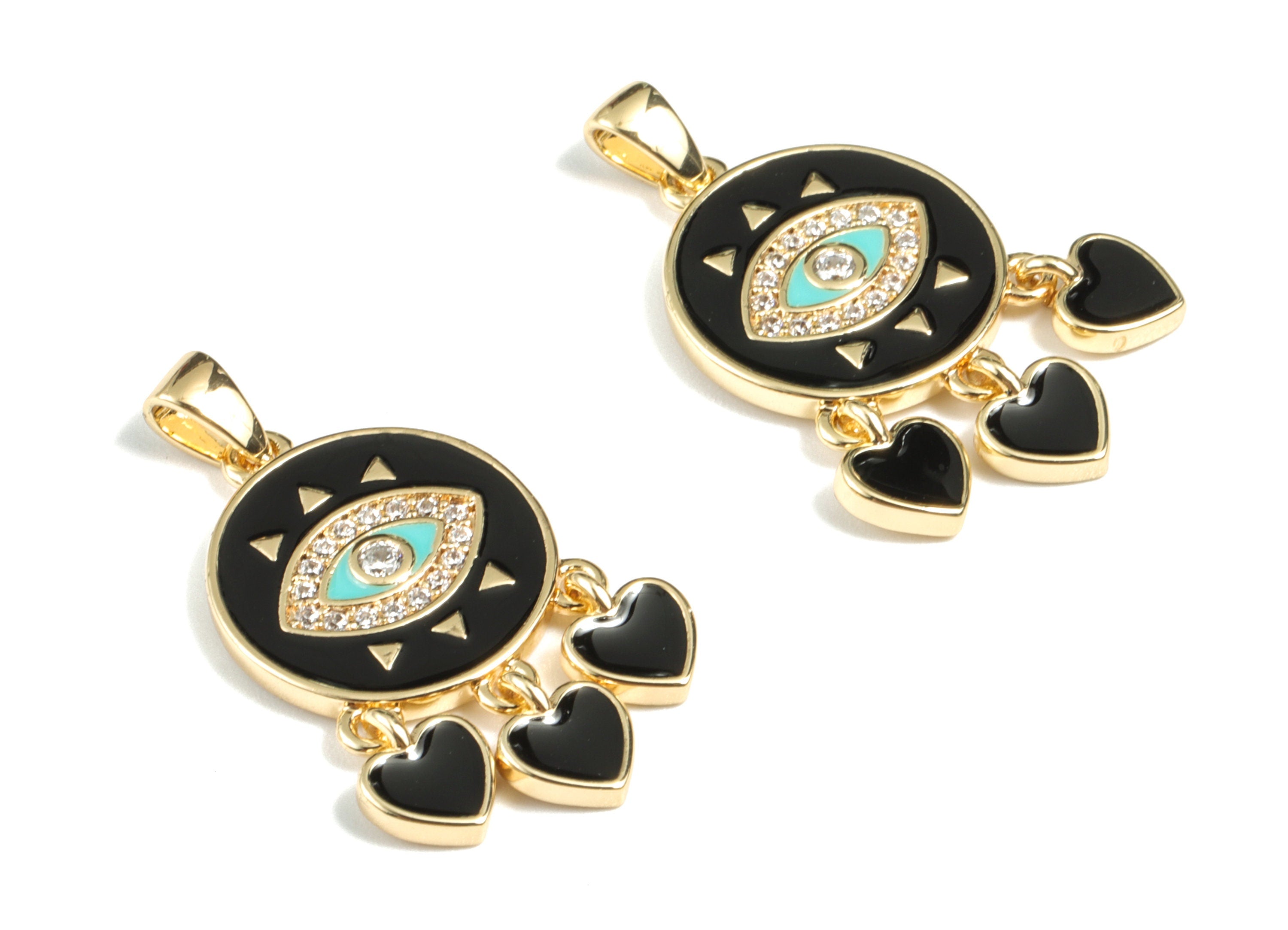 Brass Round Eye Earring Charms - Gold Round Eye Pendant and Enamel Charm - 18K Real Gold Plated Brass - 28.51x14.97x2mm - RGP2660 - DOMEDBAZAAR