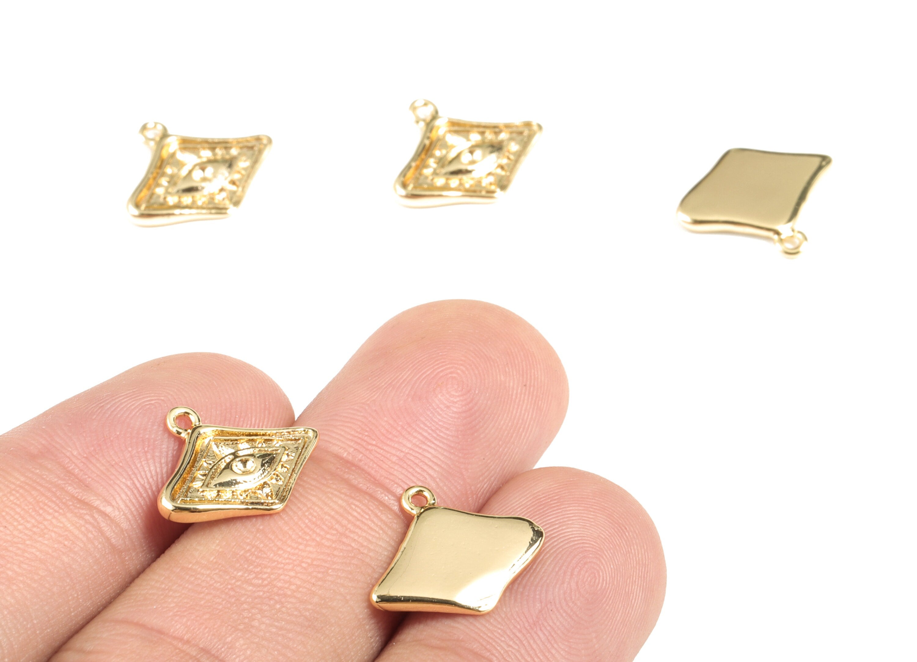 Brass Rhombus Earring Charms - Gold Rhombus Eye Pendant - 18K Real Gold Plated Brass - Jewelry Supplies - 14.92x12.74x1.69mm - RGP2687 - DOMEDBAZAAR