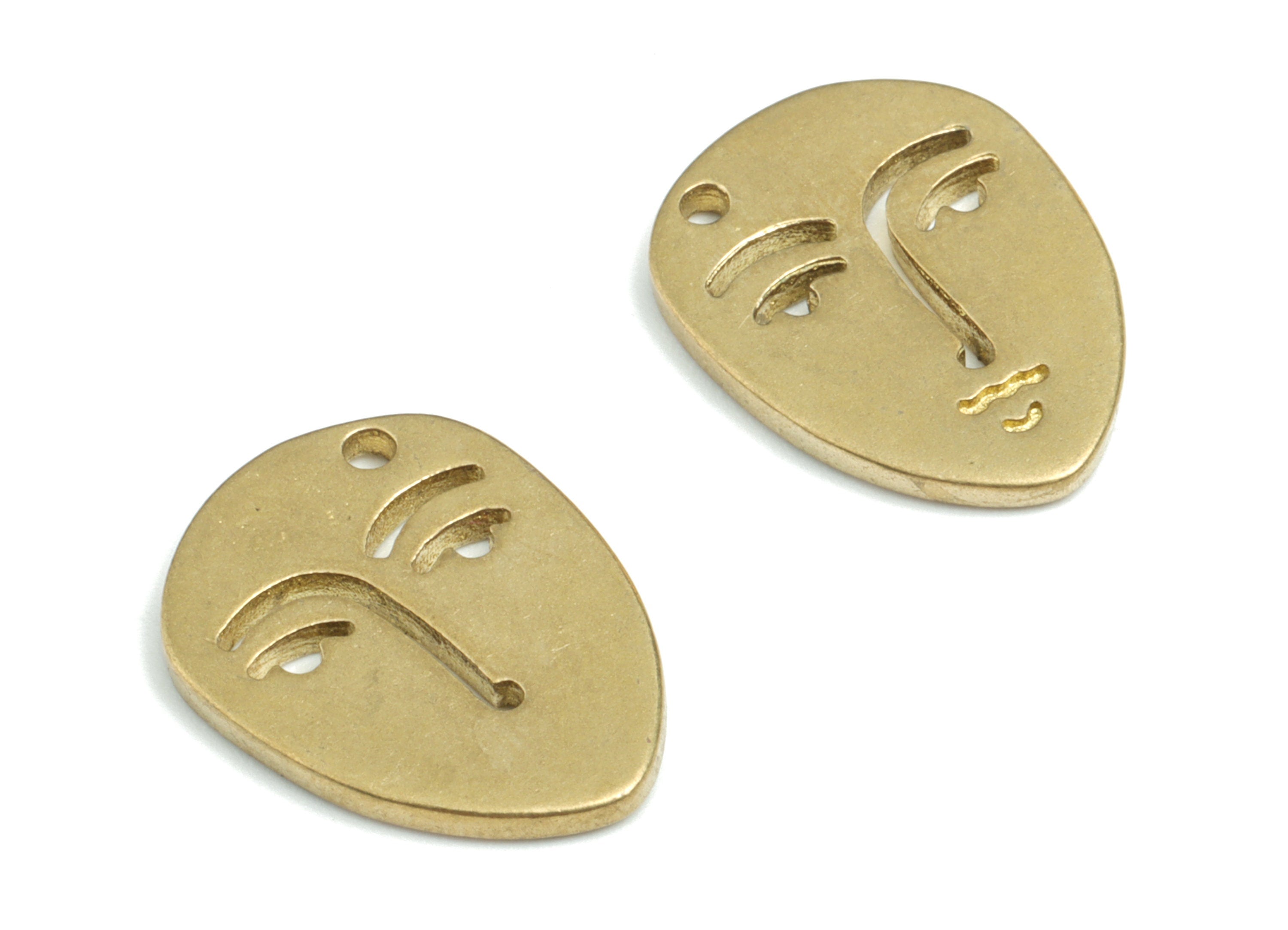 Brass Face Earring Charms - Raw Brass Face Pendant - Earrings Finding - Jewelry Supplies - 17.59mmx13.23x1.67mm - PPYN1941 - DOMEDBAZAAR