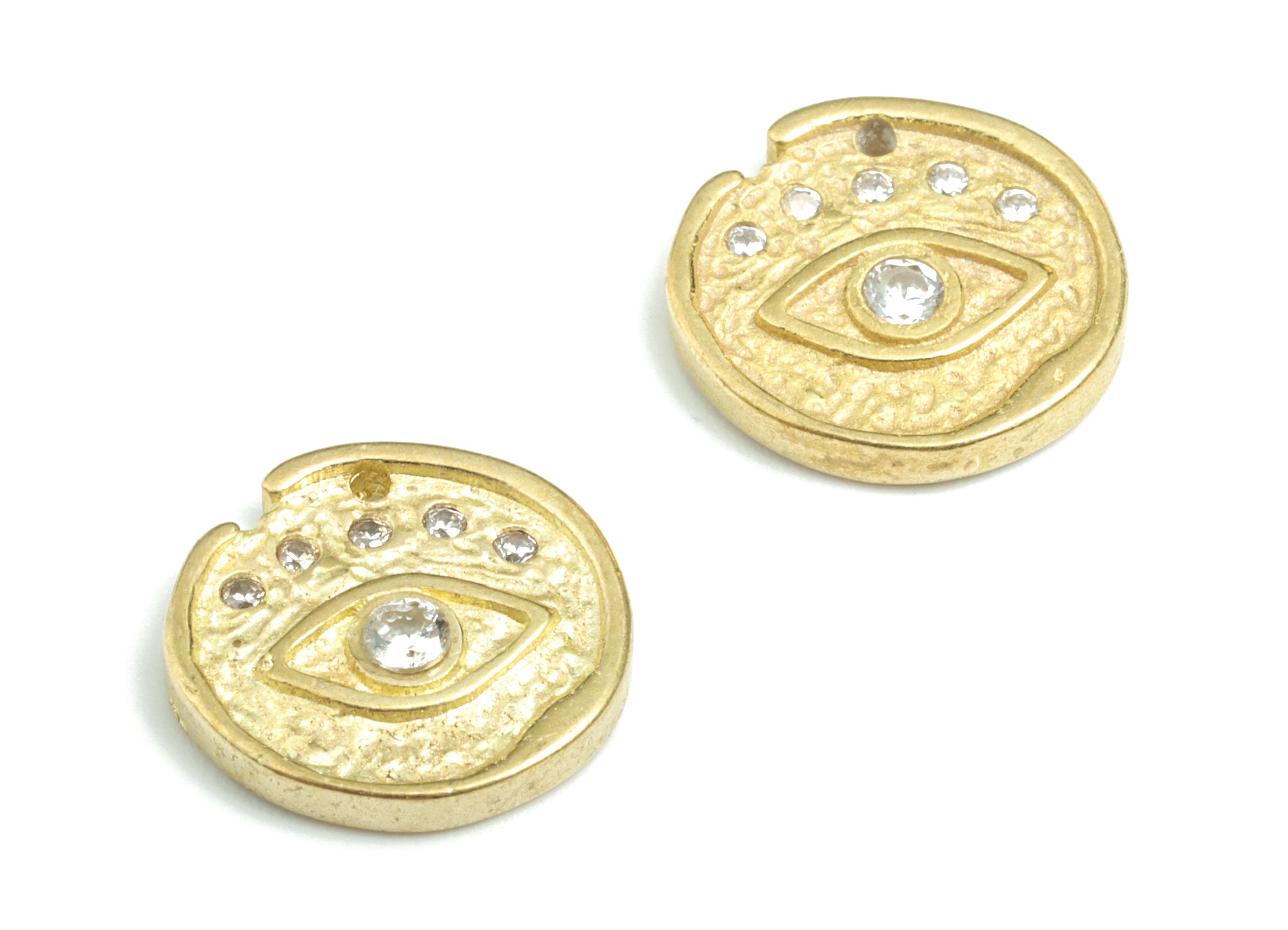 Brass Round Eye Textured Charms - Raw Brass Eye Pendant - Earrings Finding - Jewelry Supplies - 12.21x12.18x2.13mm - PPYH1834 - DOMEDBAZAAR