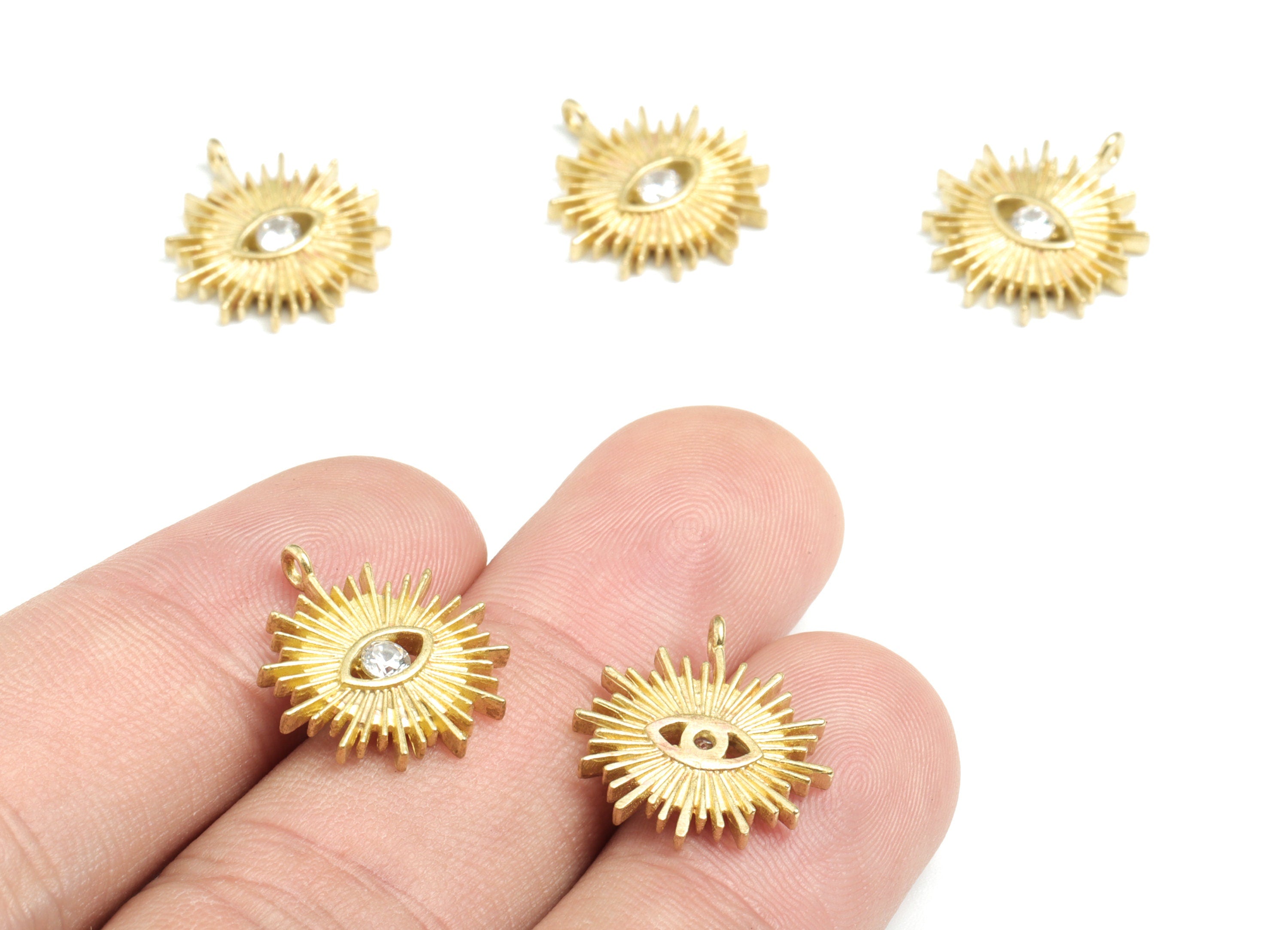 Brass Eye Sun Earring Charms - Raw Brass Sun Eye Pendant - Earrings Finding - Jewelry Supplies - 17.09x15.51x2.13mm - PPMN165 - DOMEDBAZAAR