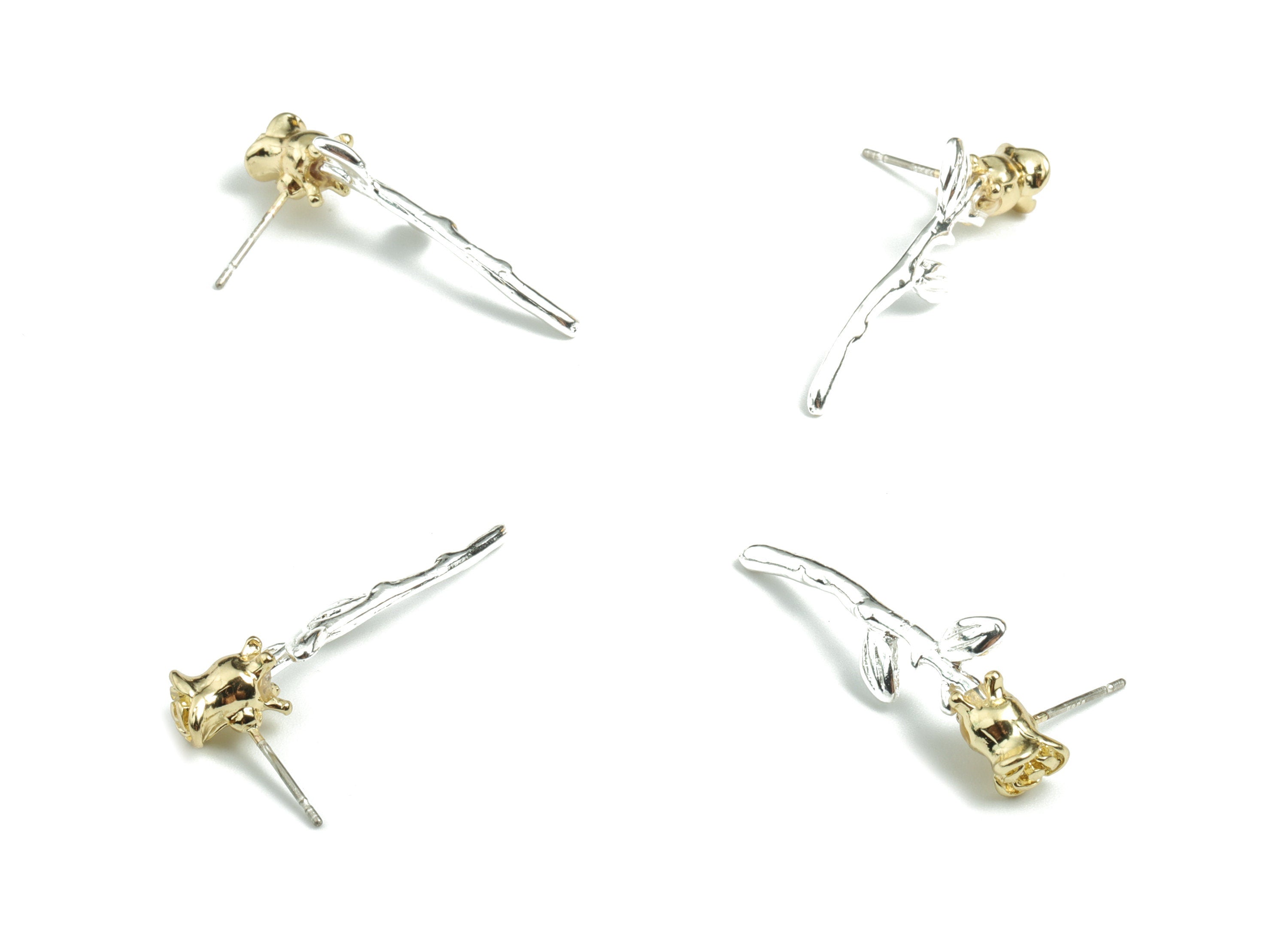 Alloy Rose Earring Stud - Gold Alloy Rose Earring Post - Gold Tone Plated Alloy - Jewelry Supplies - 32.97x11.05x5.79mm - ZZ1730 - DOMEDBAZAAR