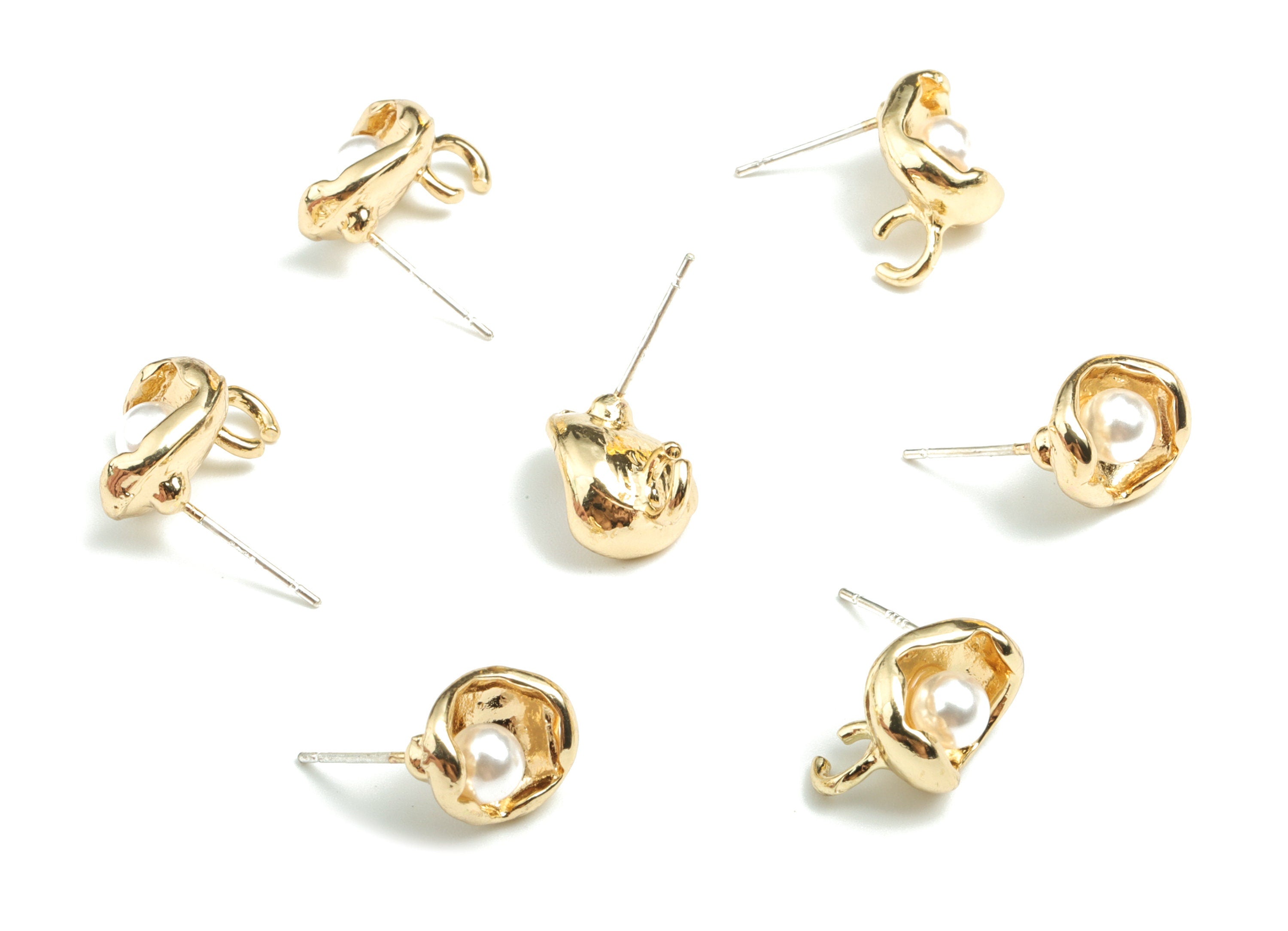 Alloy Pearl Earring Stud - Gold Alloy Pearl Earring Post With Loop - Gold Tone Plated Alloy - Jewelry Supplies - 11.26x9.84x6.07mm - ZZ1744 - DOMEDBAZAAR