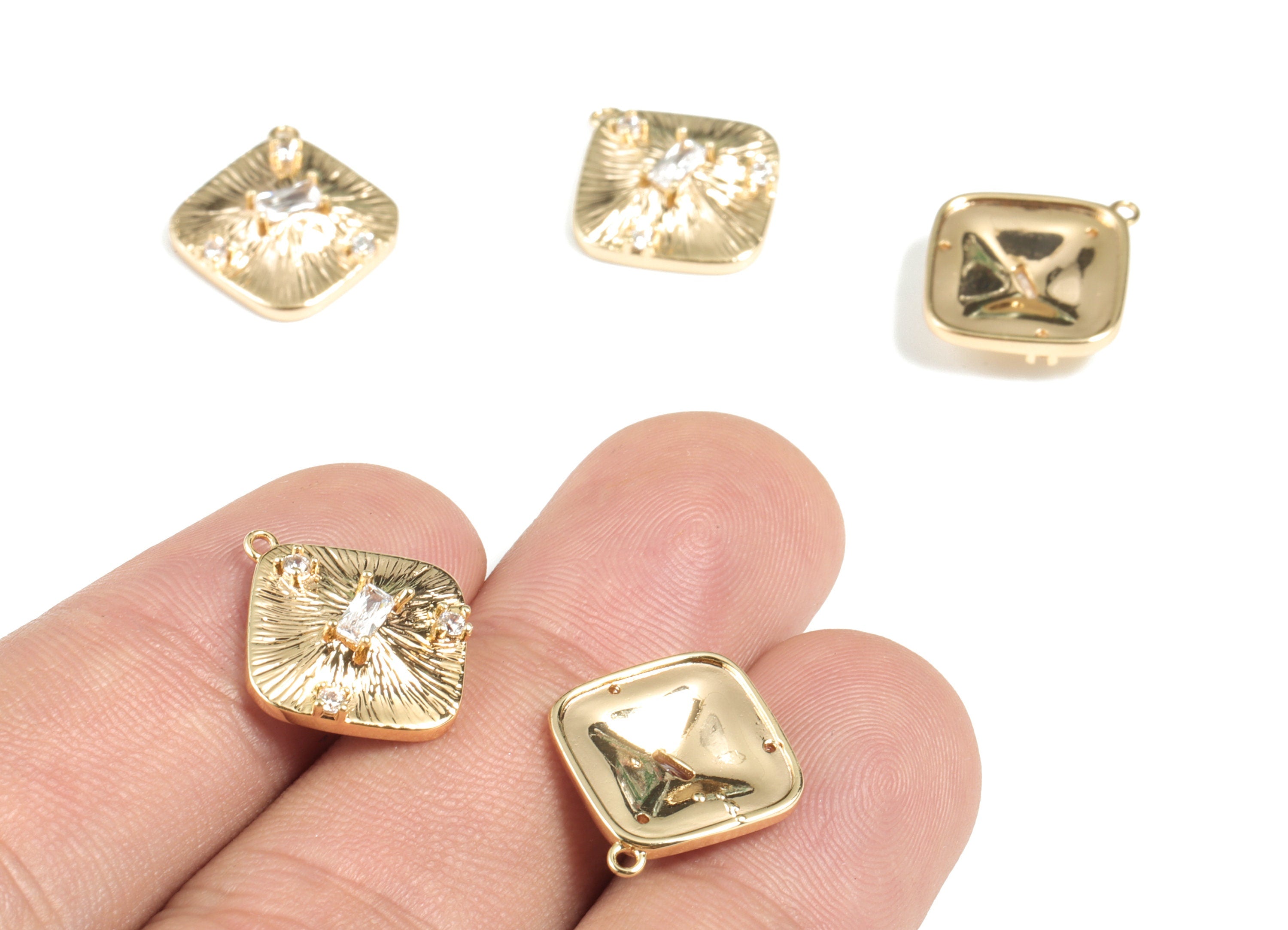 Brass Square Earring Charms - Gold Square Pendant - 18K Real Gold Plated Brass - Jewelry Supplies - 16.54x14.96x4.11mm - RGP2680 - DOMEDBAZAAR