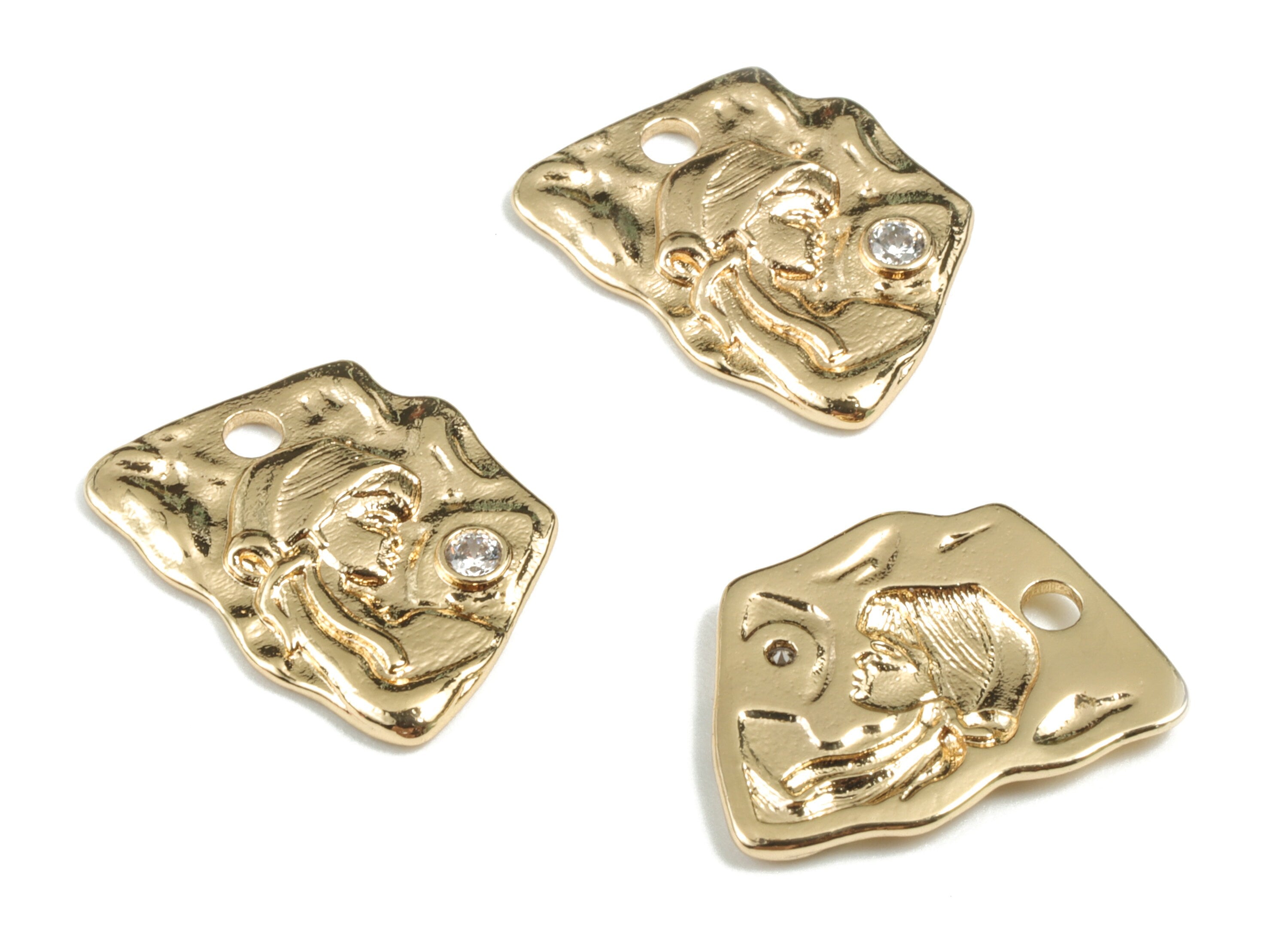 Brass Geometry Earring Charms - Gold Geometry Pendant - 18K Real Gold Plated Brass - Jewelry Supplies - 16.19x12.03x1.61mm - RGP2690 - DOMEDBAZAAR