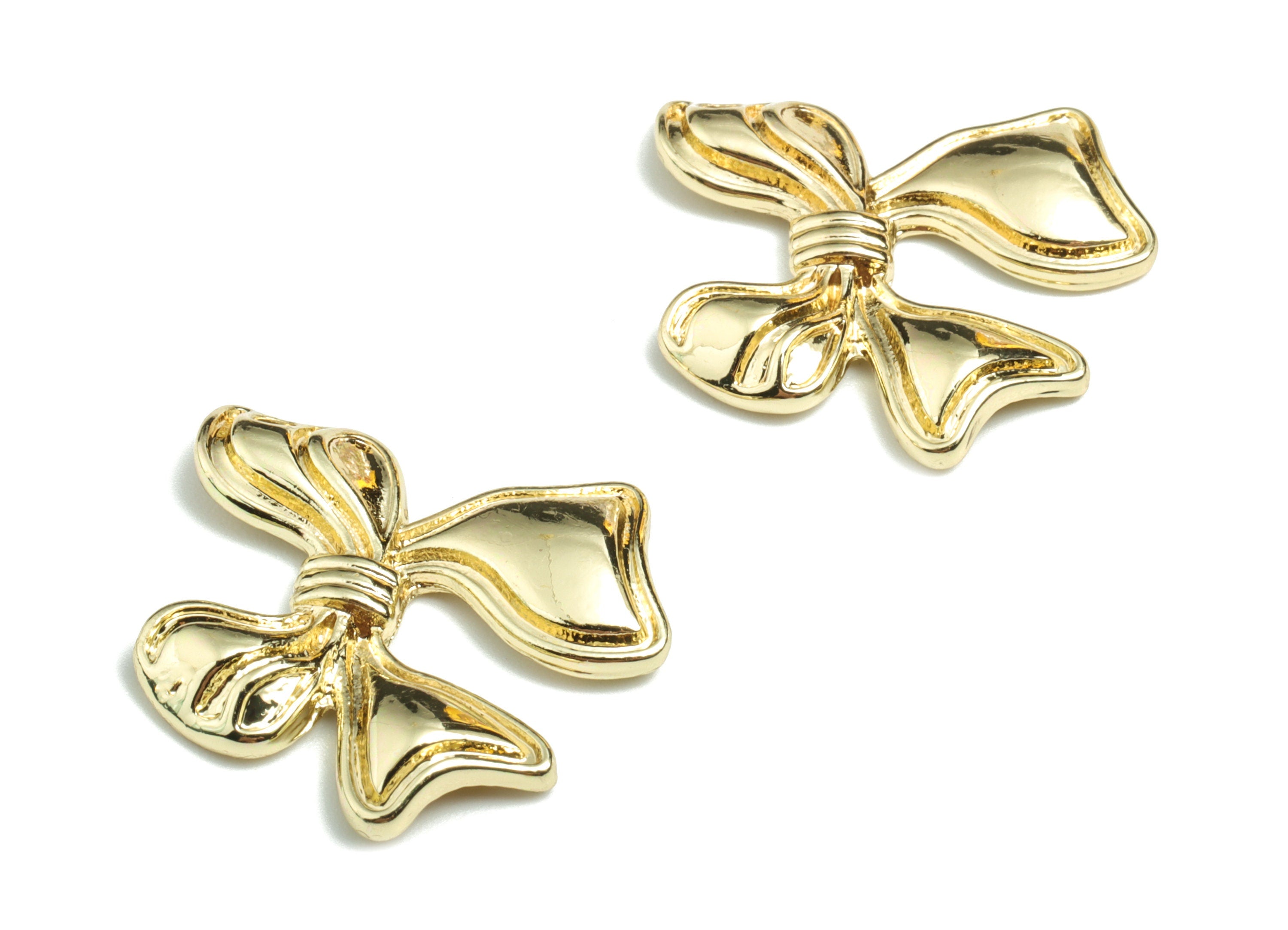 Alloy Bowtie Earring Charms - Gold Alloy Bowtie Pendant - Gold Tone Plated Alloy - Jewelry Supplies - 23.99x22.45x3.5mm - ZZ1725 - DOMEDBAZAAR
