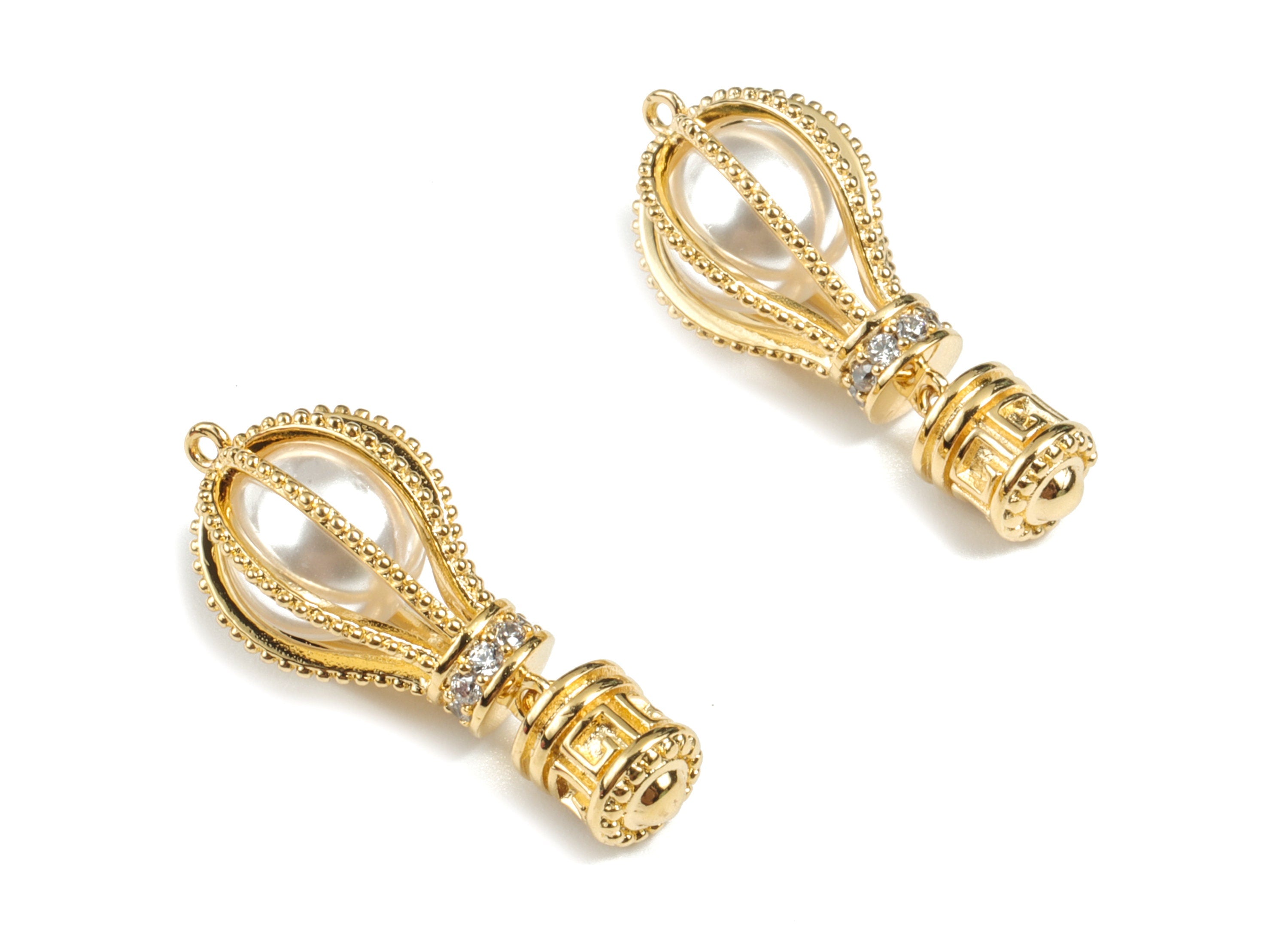 Brass Drop Pearl Earring Charms - 18K Real Gold Plated Brass Drop Earring With Pearl - Jewelry Supplies - 35.39x21.63x3.36mm - RGP2672 - DOMEDBAZAAR