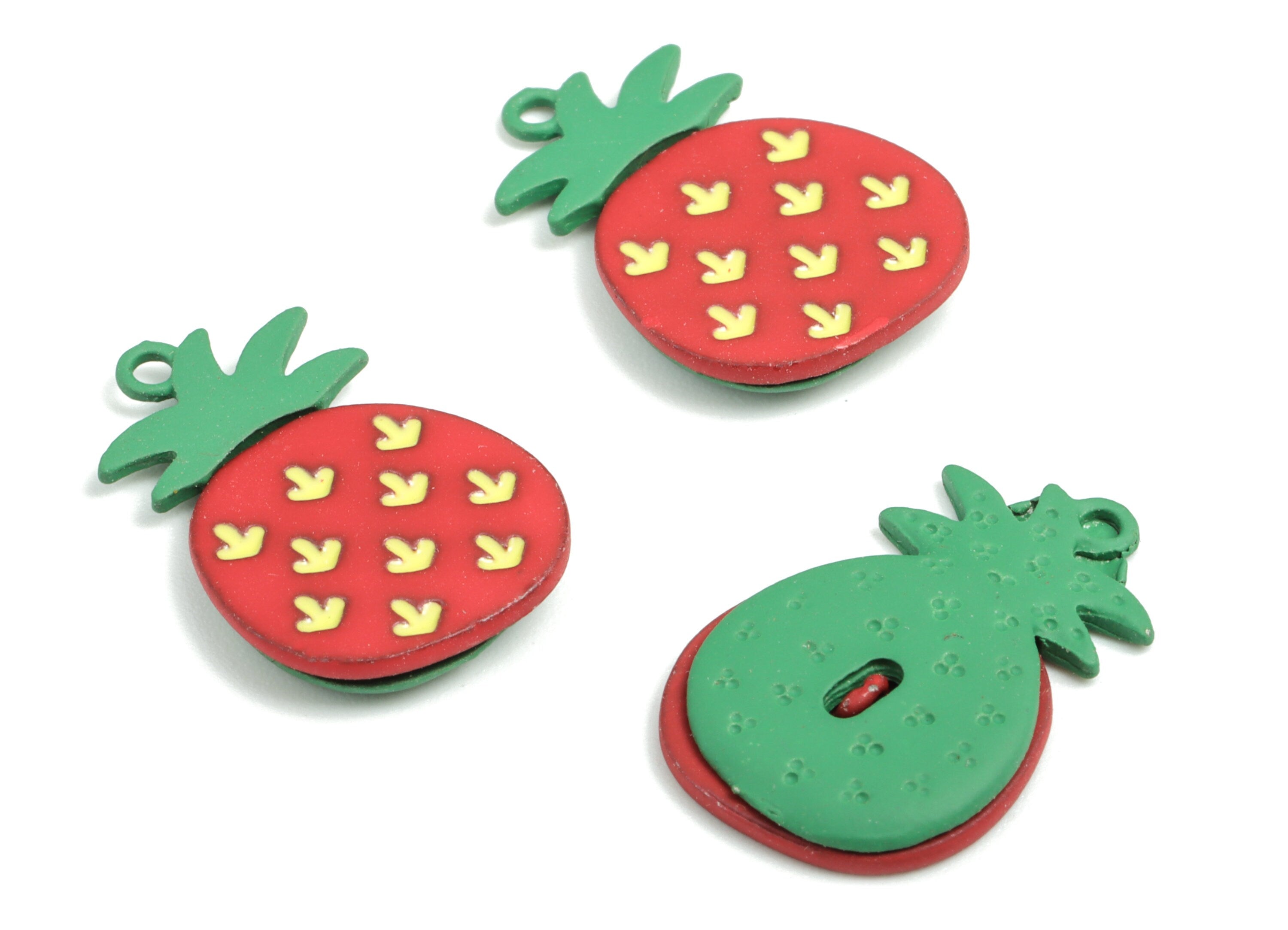 Alloy Enamel Strawberry Earring Charms - Gold Alloy Strawberry Pendant - Gold Tone Plated Alloy - Jewelry Supplies - 21x13.66x2.5mm - ZZ1708 - DOMEDBAZAAR