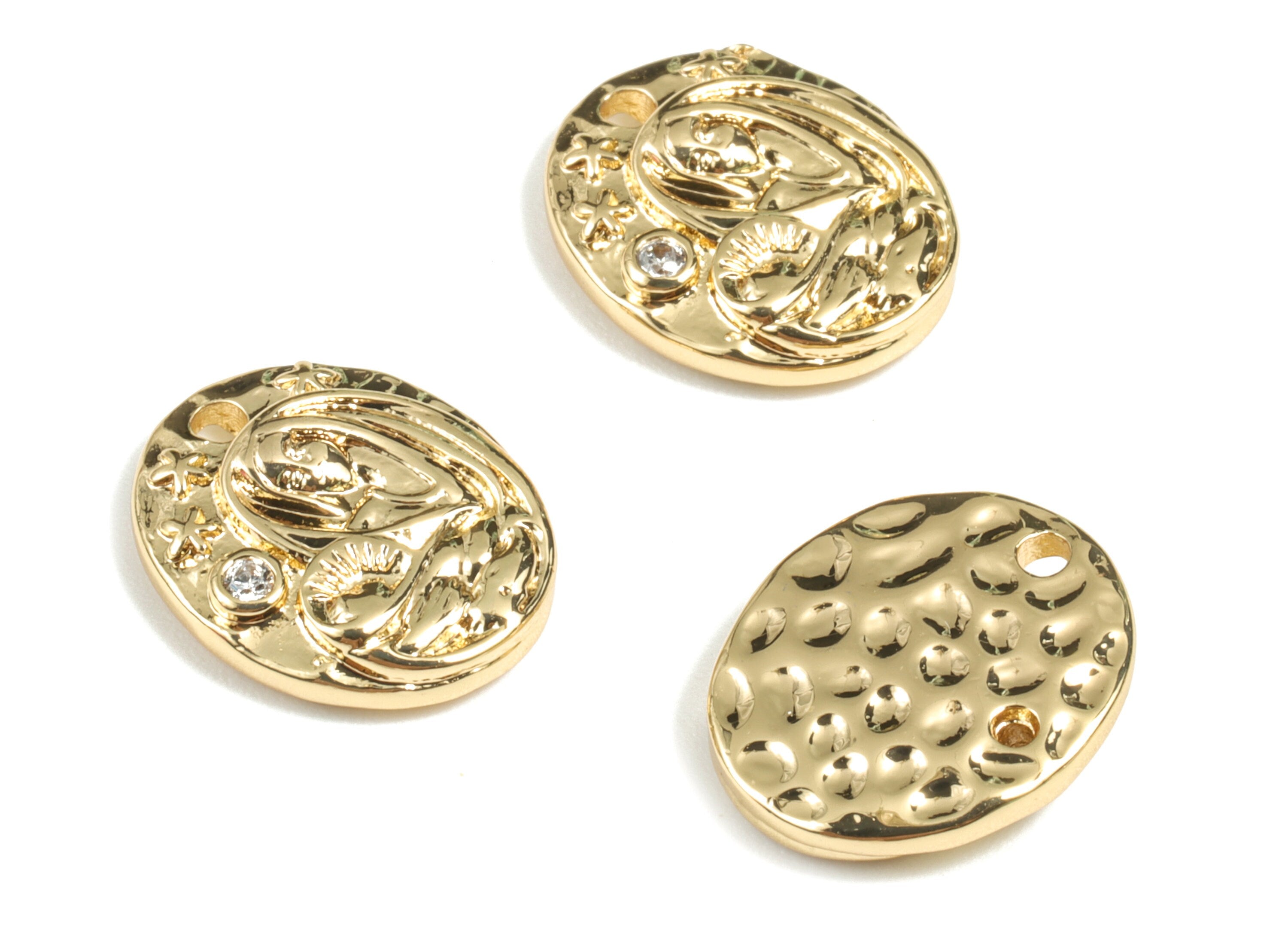 Brass Oval Earring Charms - Gold Oval Pendant - 18K Real Gold Plated Brass - Jewelry Supplies - 13.53x11.36x2.8mm - RGP2684 - DOMEDBAZAAR