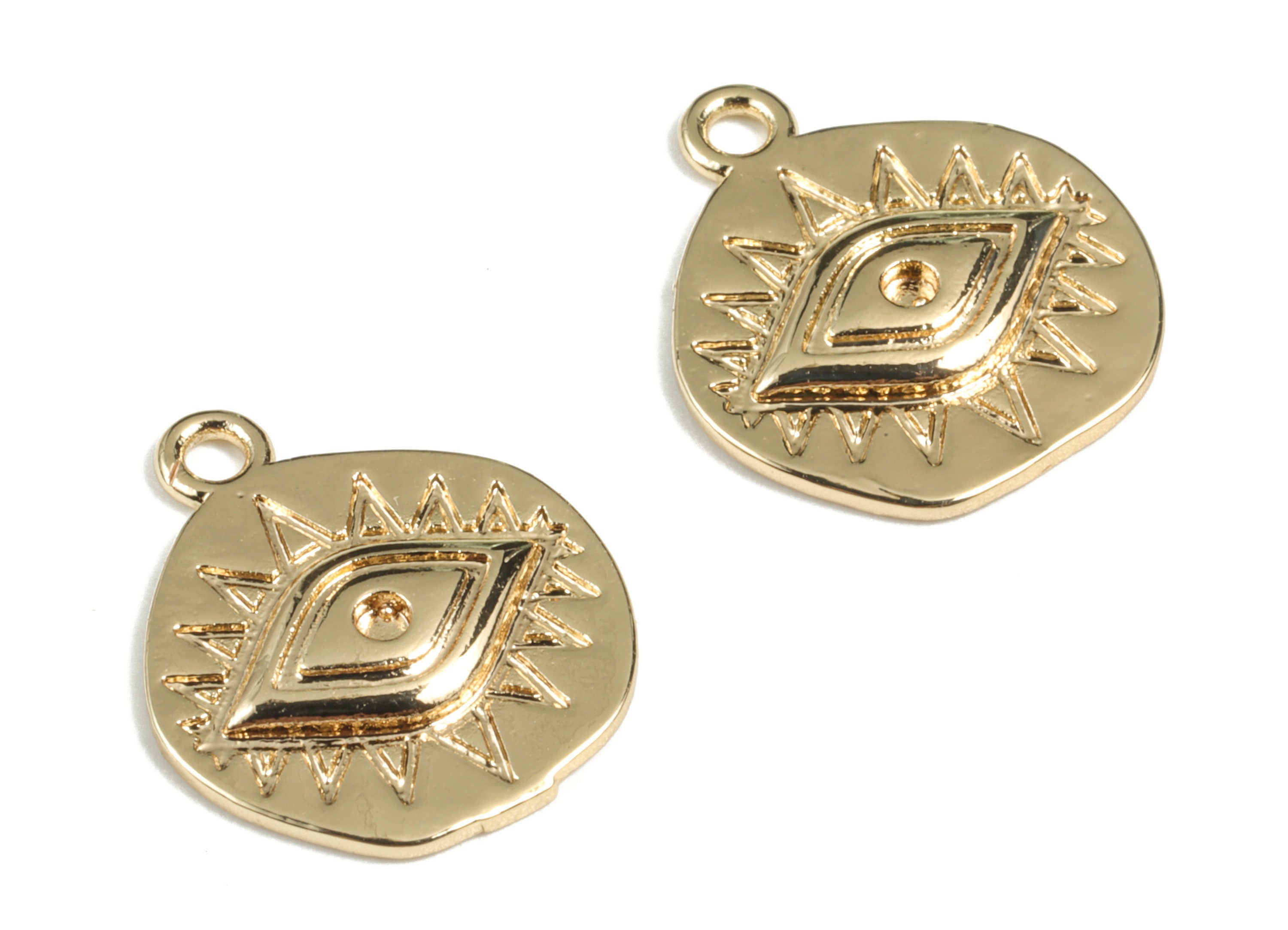 Brass Circle Eye Earring Charms - Gold Sun Eye Pendant - 18K Real Gold Plated Brass - Jewelry Supplies - 15.4x13.31x1.82mm - RGP2709 - DOMEDBAZAAR