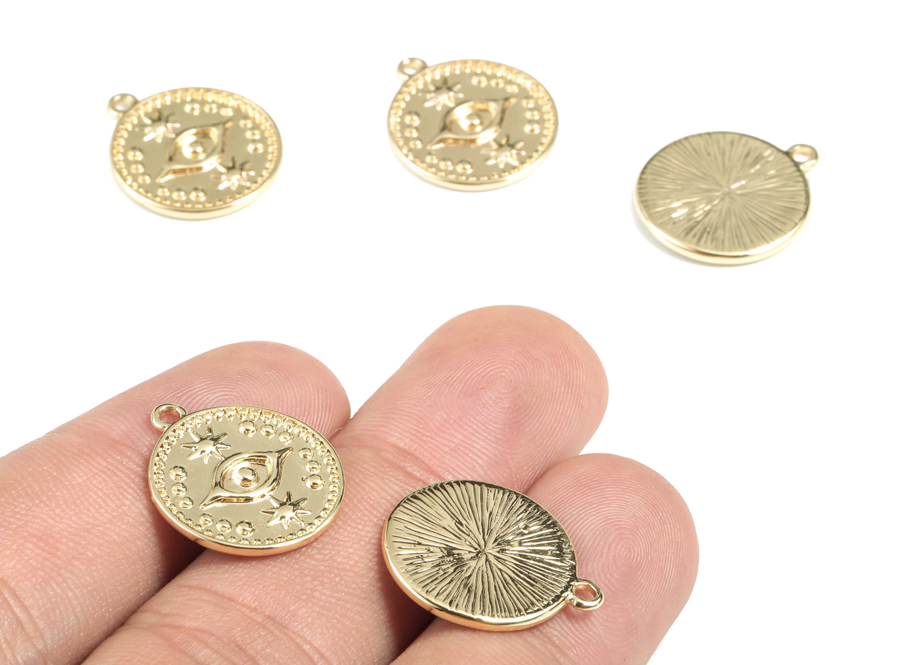 Brass Sun Eye Earring Charms - Gold Star Eye Pendant - 18K Real Gold Plated Brass - Jewellery Supplies - 18.74x16.19x1.68mm - RGP2678 - DOMEDBAZAAR