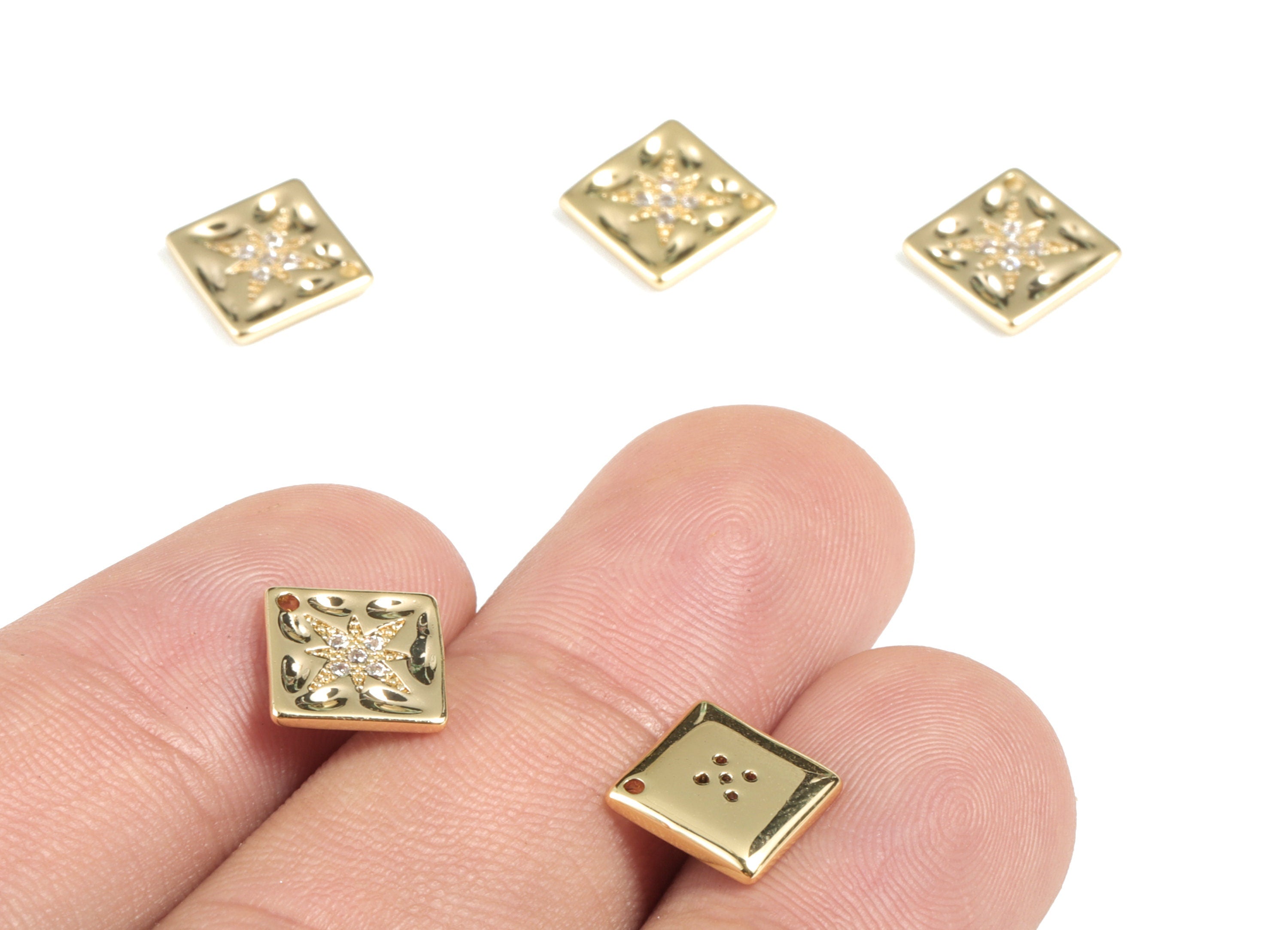 Brass Square Earring Charms - Gold Square Pendant - 18K Real Gold Plated Brass - Jewelry Supplies - 8.65x8.65x1.48mm - RGP2685 - DOMEDBAZAAR