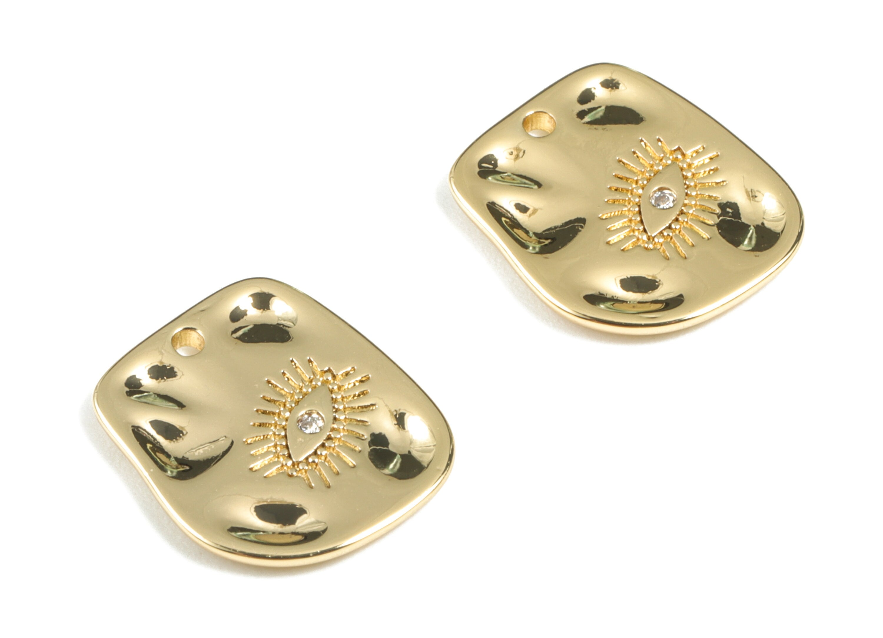 Brass Eye Earring Charms - Gold Eye Irregular Pendant - 18K Real Gold Plated Brass - Jewelry Supplies - 13.91x11.84x1.46mm - RGP2689 - DOMEDBAZAAR