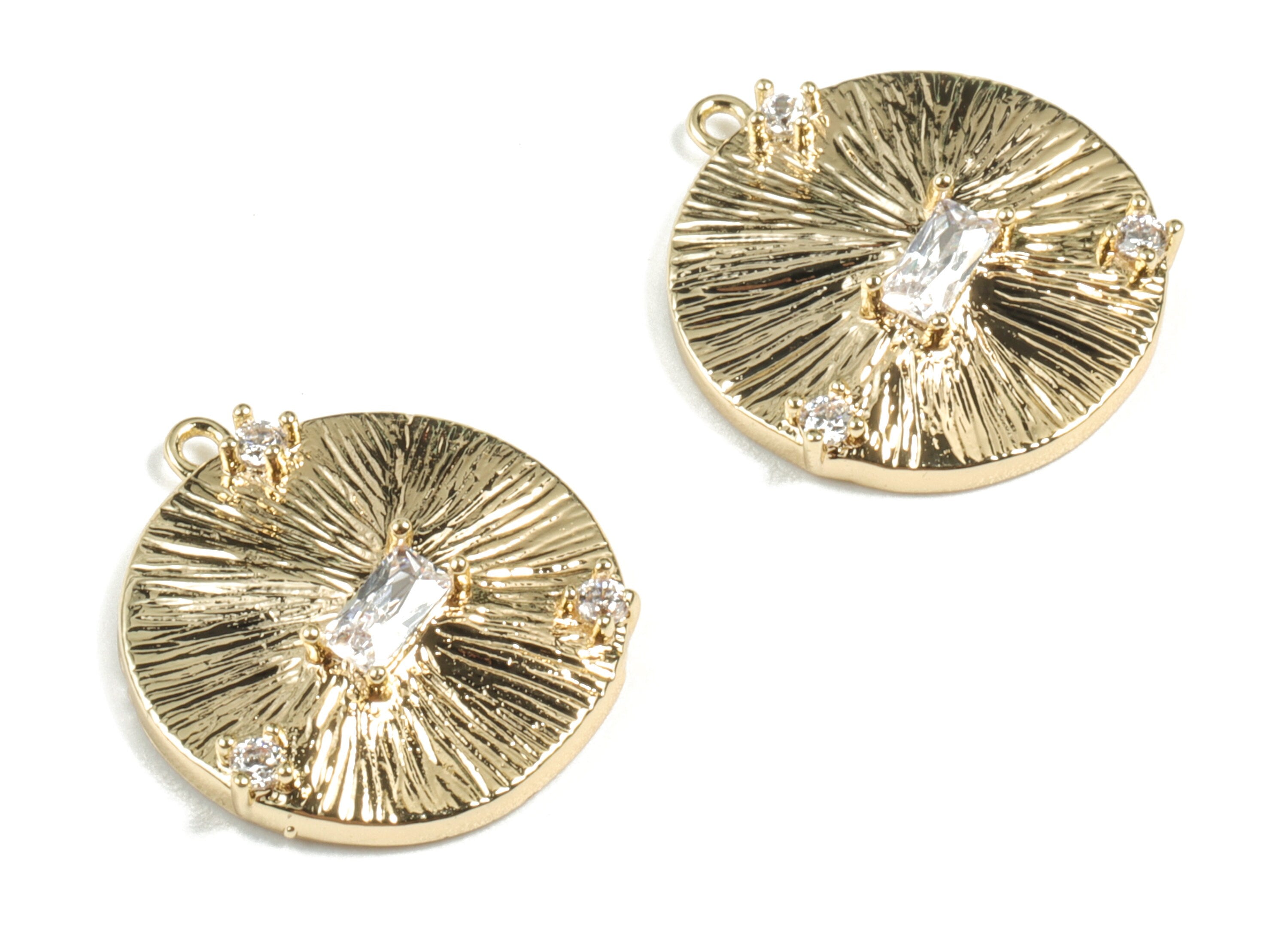 Brass Round Earring Charms - Gold Circle Pendant - 18K Real Gold Plated Brass - Jewelry Supplies - 16.63x14.93x3.92mm - RGP2692 - DOMEDBAZAAR