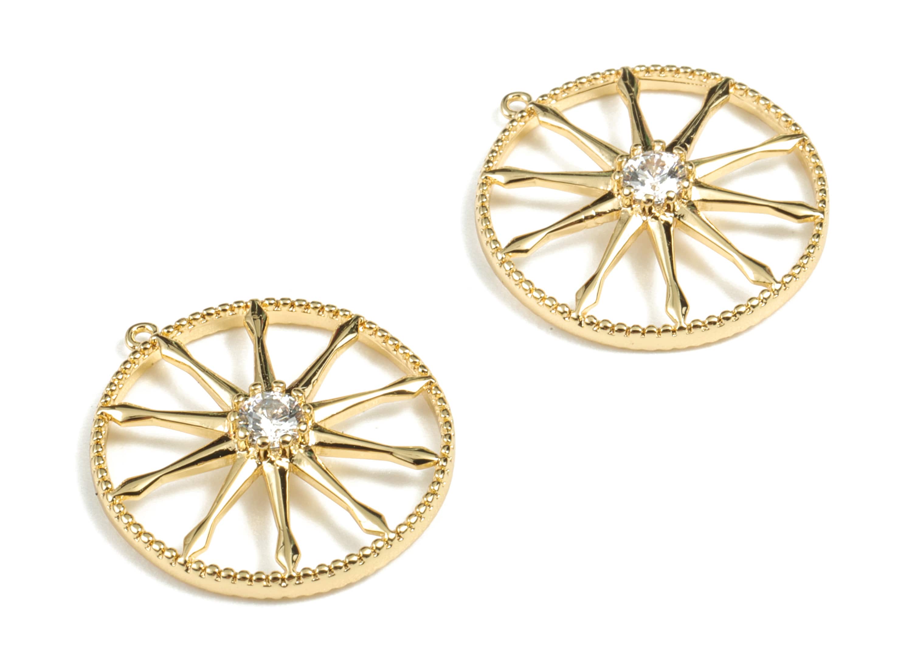 Brass Round Earring Charms - Gold Circle Pendant With Zircon - 18K Real Gold Plated Brass -  Zircon Charm - 18.64x17.17x3.48mm - RGP2705 - DOMEDBAZAAR
