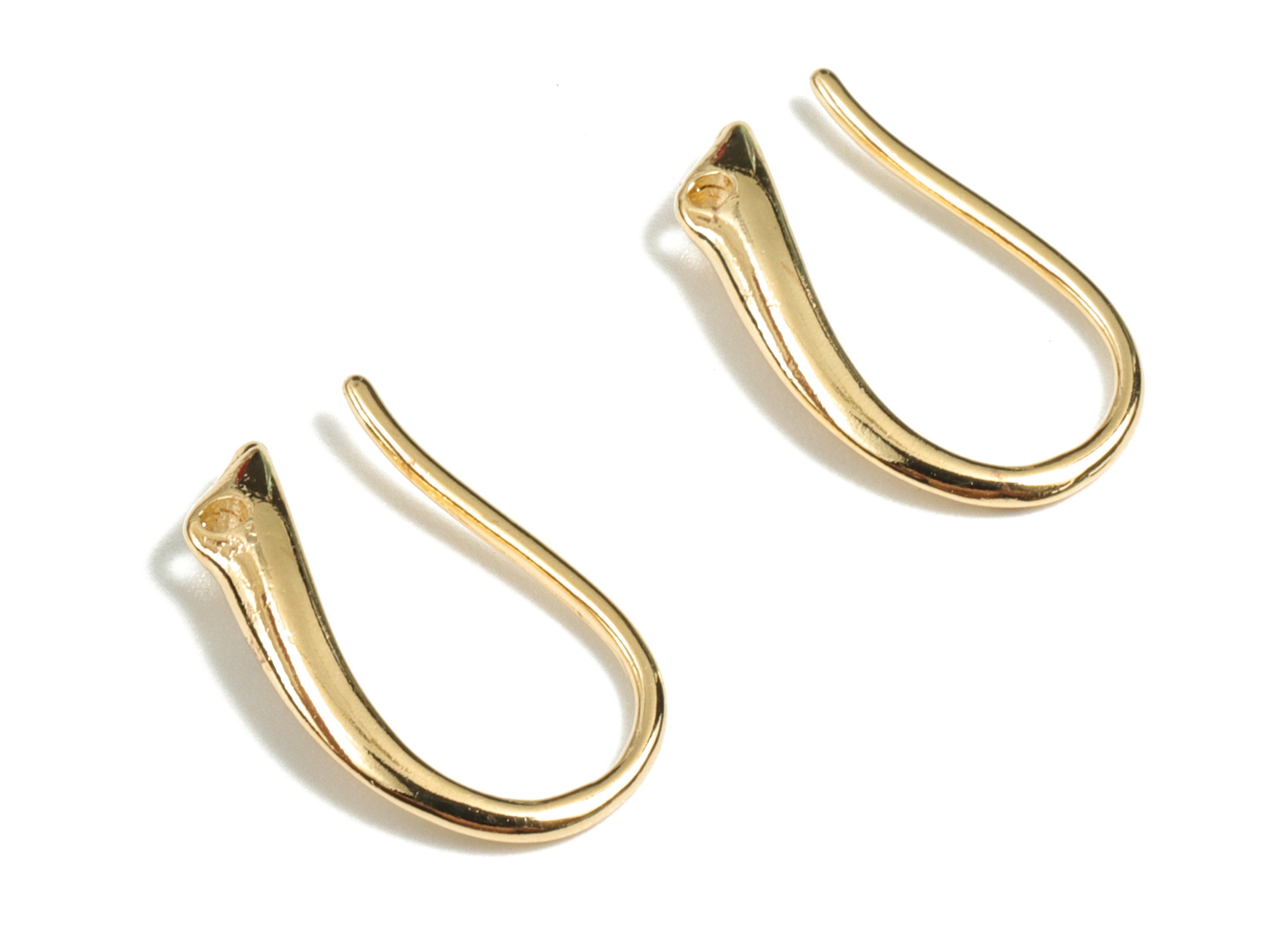 Brass Earring Hooks - 18K Real Gold Plated Brass Earring Wires - Ear Hooks Findings - Jewelry Supplies - 15.41x9.25x2.49mm - RGP2677 - DOMEDBAZAAR