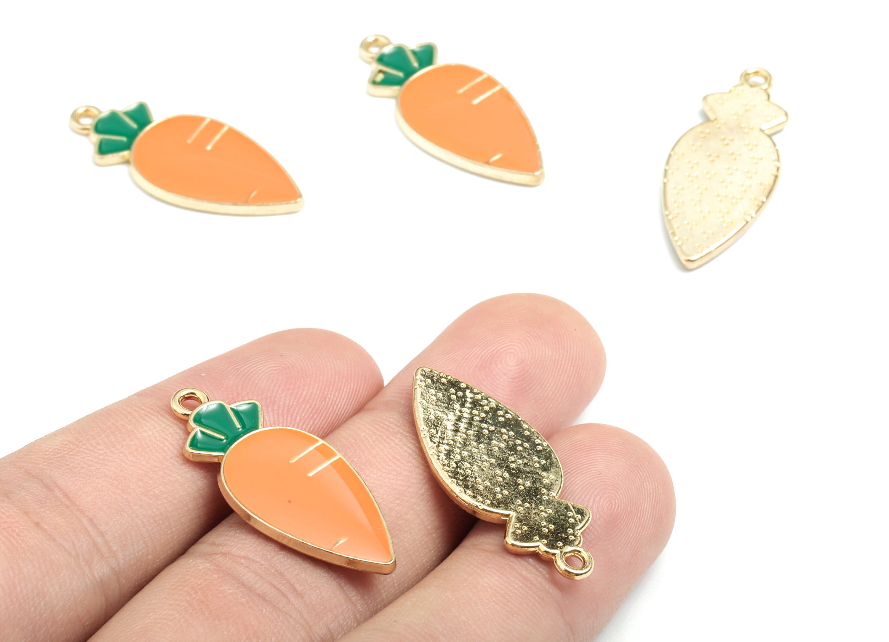 Alloy Enamel Carrot Earring Charms - Gold Alloy Carrot Pendant - Gold Tone Plated Alloy - Jewelry Supplies - 29.71x12.54x1.76mm - ZZ1710A - DOMEDBAZAAR