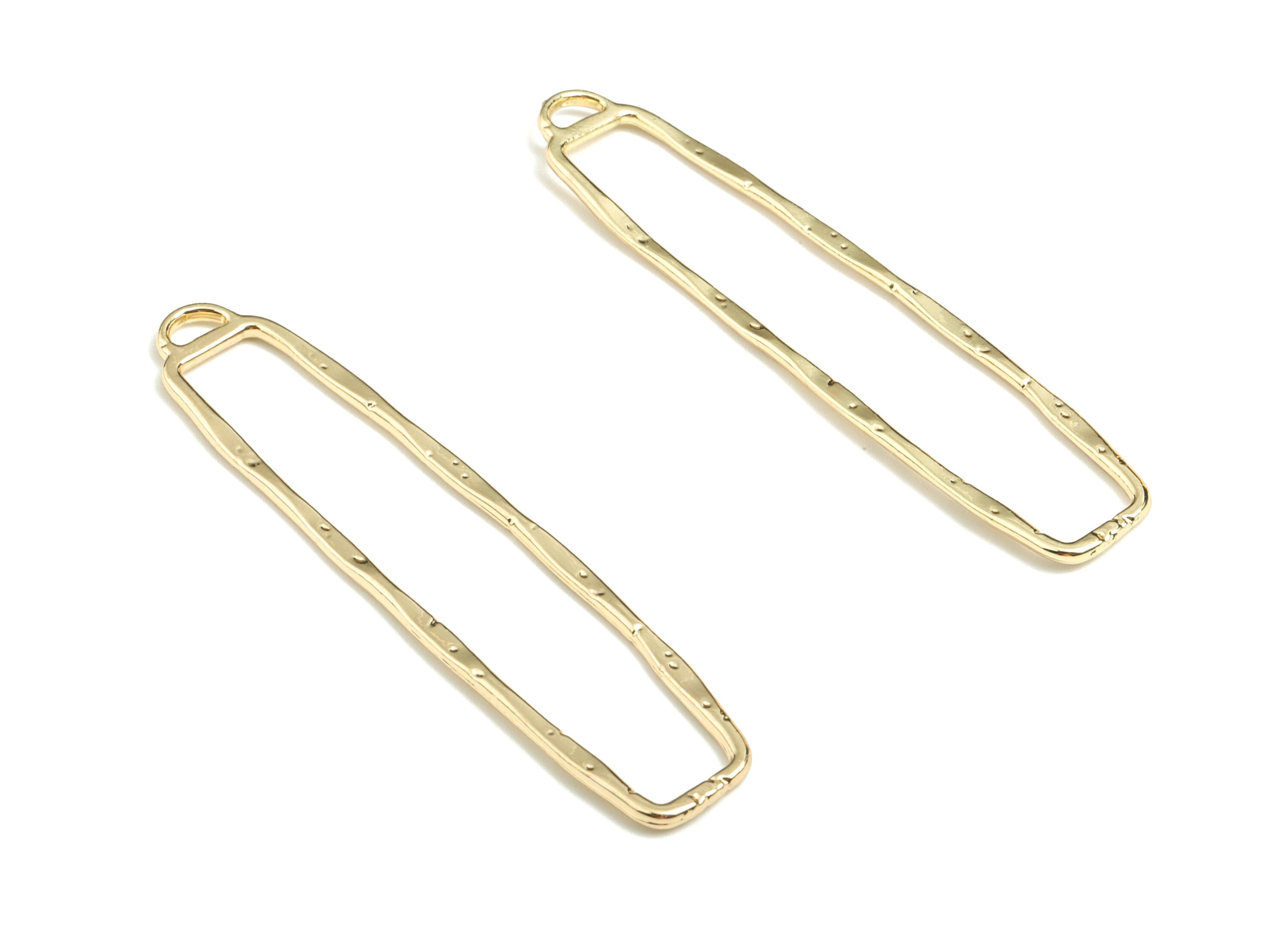 Alloy Rectangle Earring Charms - Gold Textured Rectangle Pendant - Gold Tone Plated Alloy - Jewelry Supplies - 60.57x14.42x1.86mm - ZZ1741 - DOMEDBAZAAR