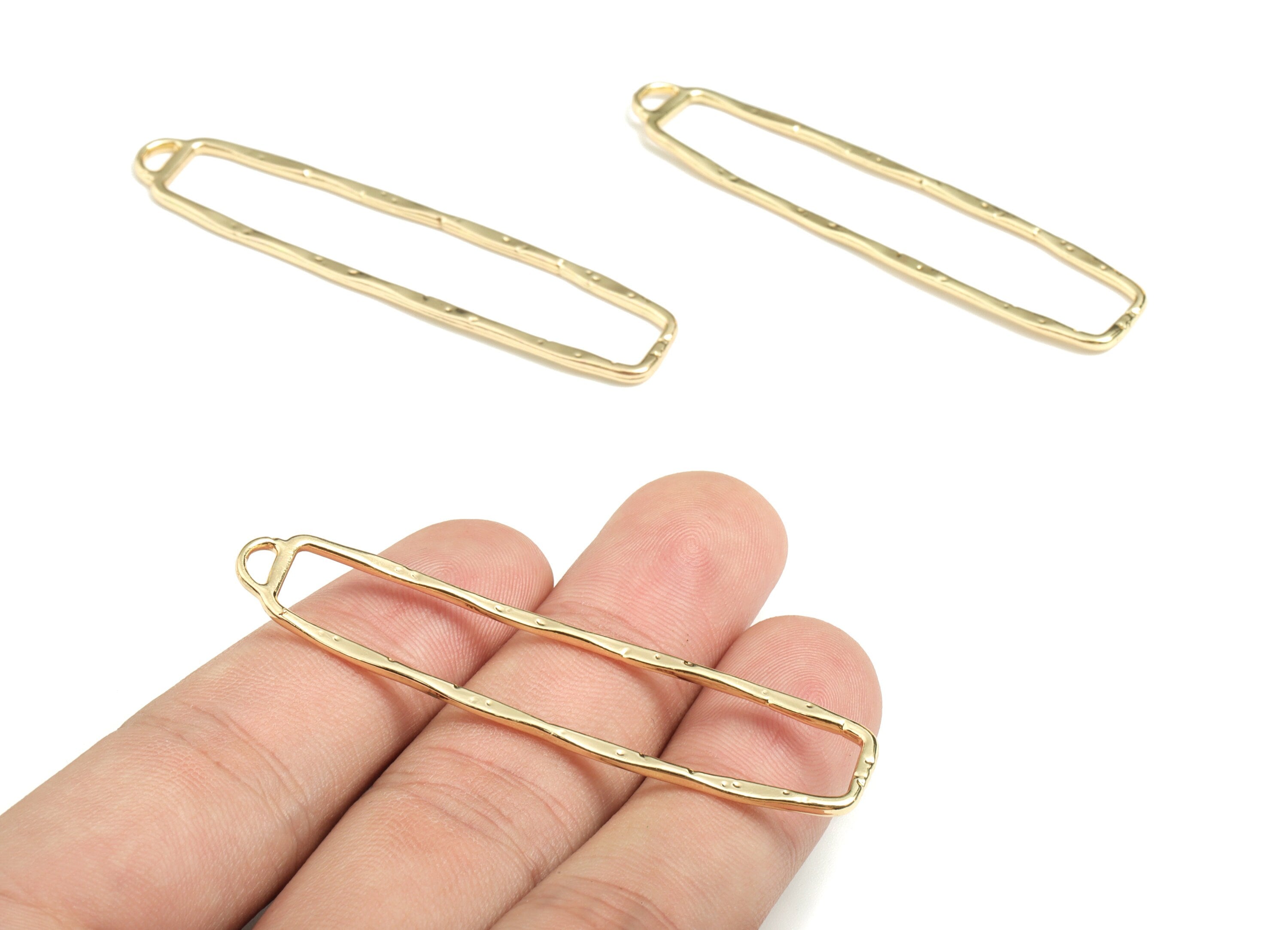 Alloy Rectangle Earring Charms - Gold Textured Rectangle Pendant - Gold Tone Plated Alloy - Jewelry Supplies - 60.57x14.42x1.86mm - ZZ1741 - DOMEDBAZAAR