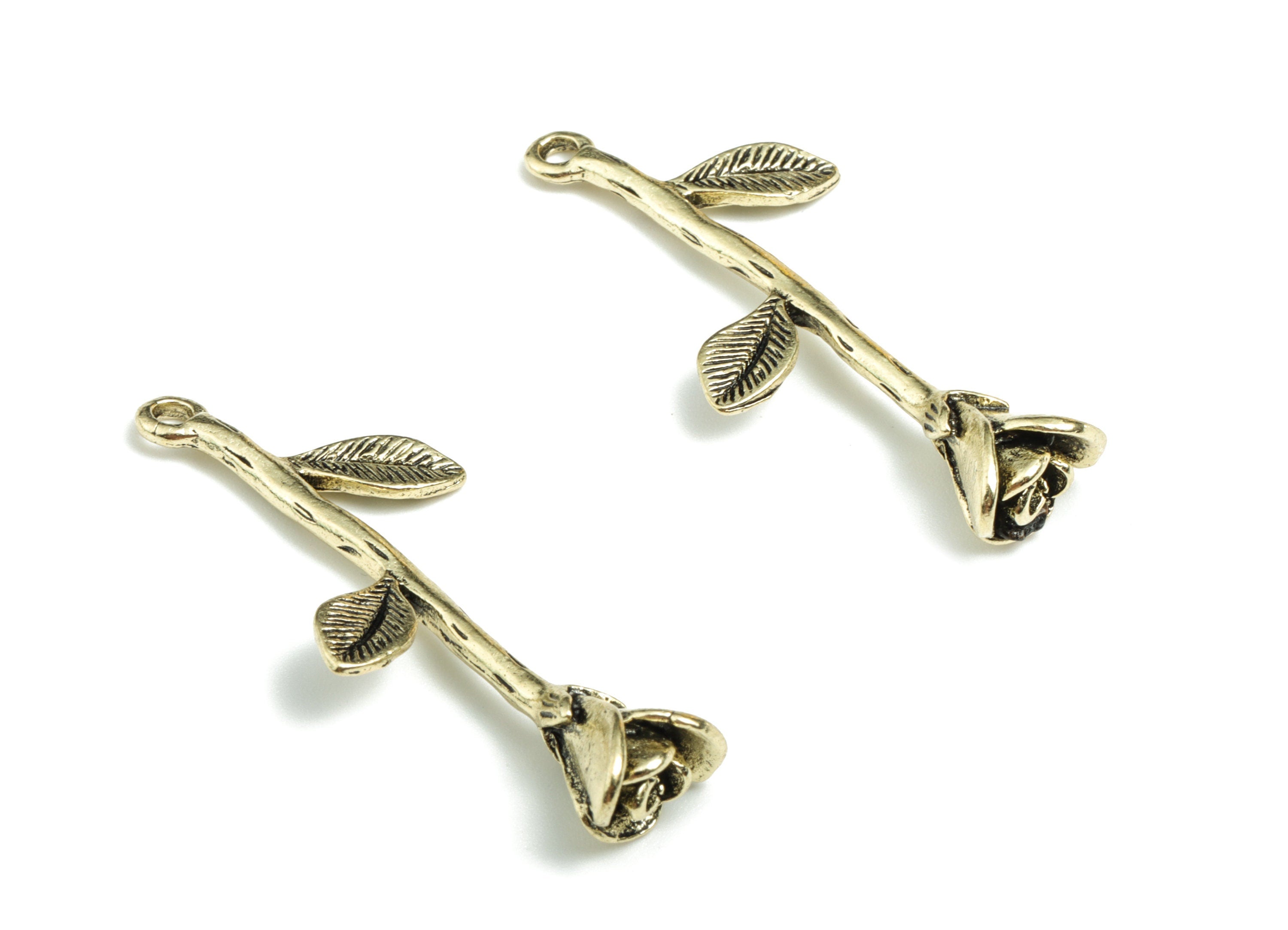 Alloy Rose Earring Charms - Gold Alloy Rose Pendant - Gold Tone Plated Alloy - Jewelry Supplies - 40.23x17.89x7.53mm - ZZ1728 - DOMEDBAZAAR