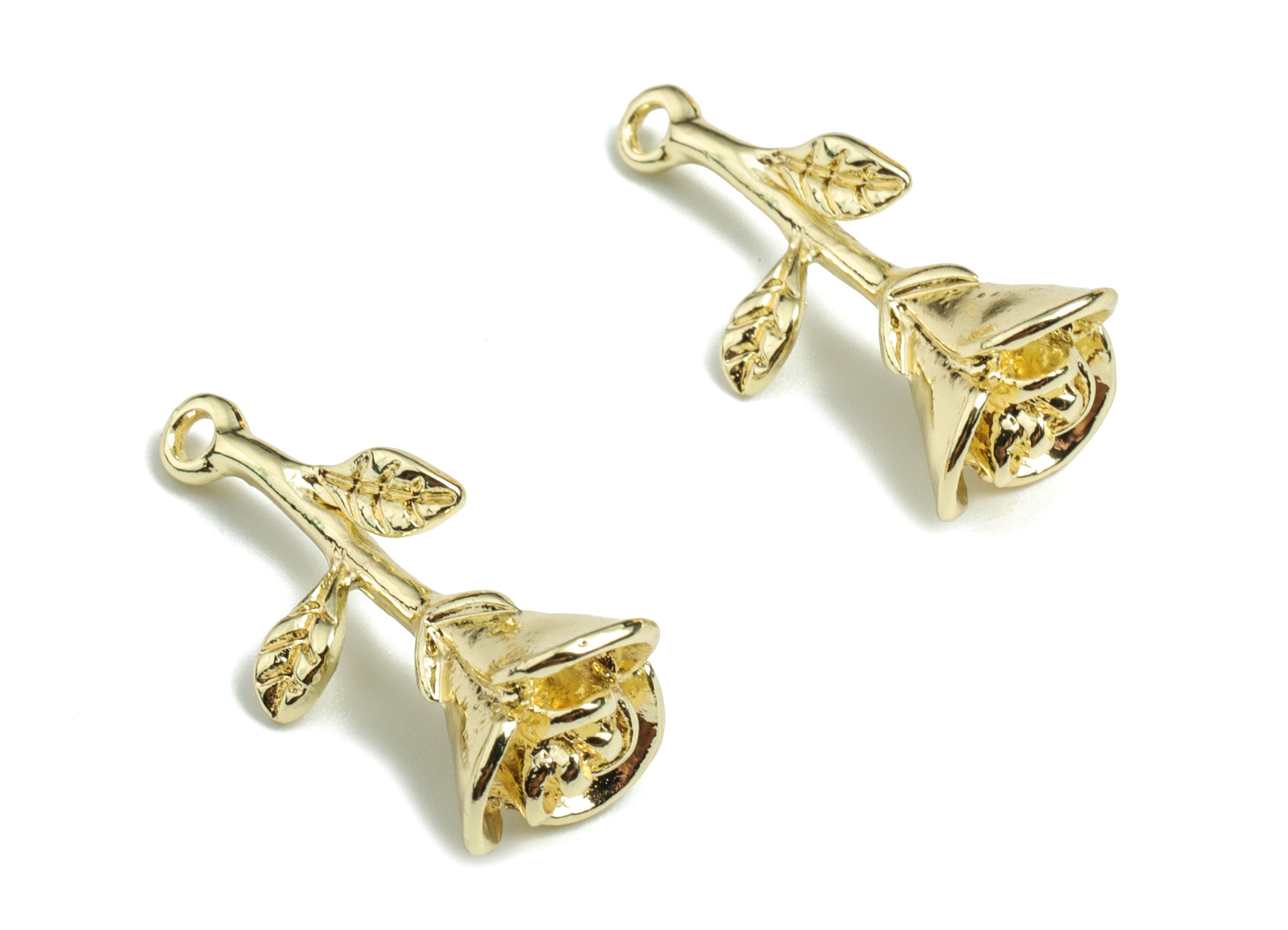 Alloy Rose Earring Charms - Gold Alloy Rose Pendant - Gold Tone Plated Alloy - Jewelry Supplies - 26.27x11.55x10.12mm - ZZ1733 - DOMEDBAZAAR