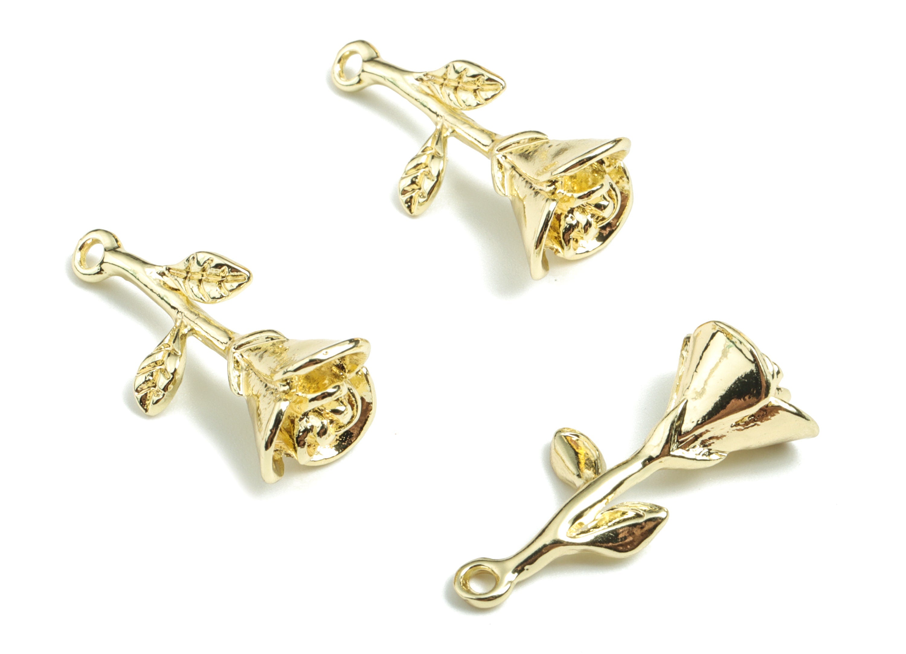 Alloy Rose Earring Charms - Gold Alloy Rose Pendant - Gold Tone Plated Alloy - Jewelry Supplies - 26.27x11.55x10.12mm - ZZ1733 - DOMEDBAZAAR