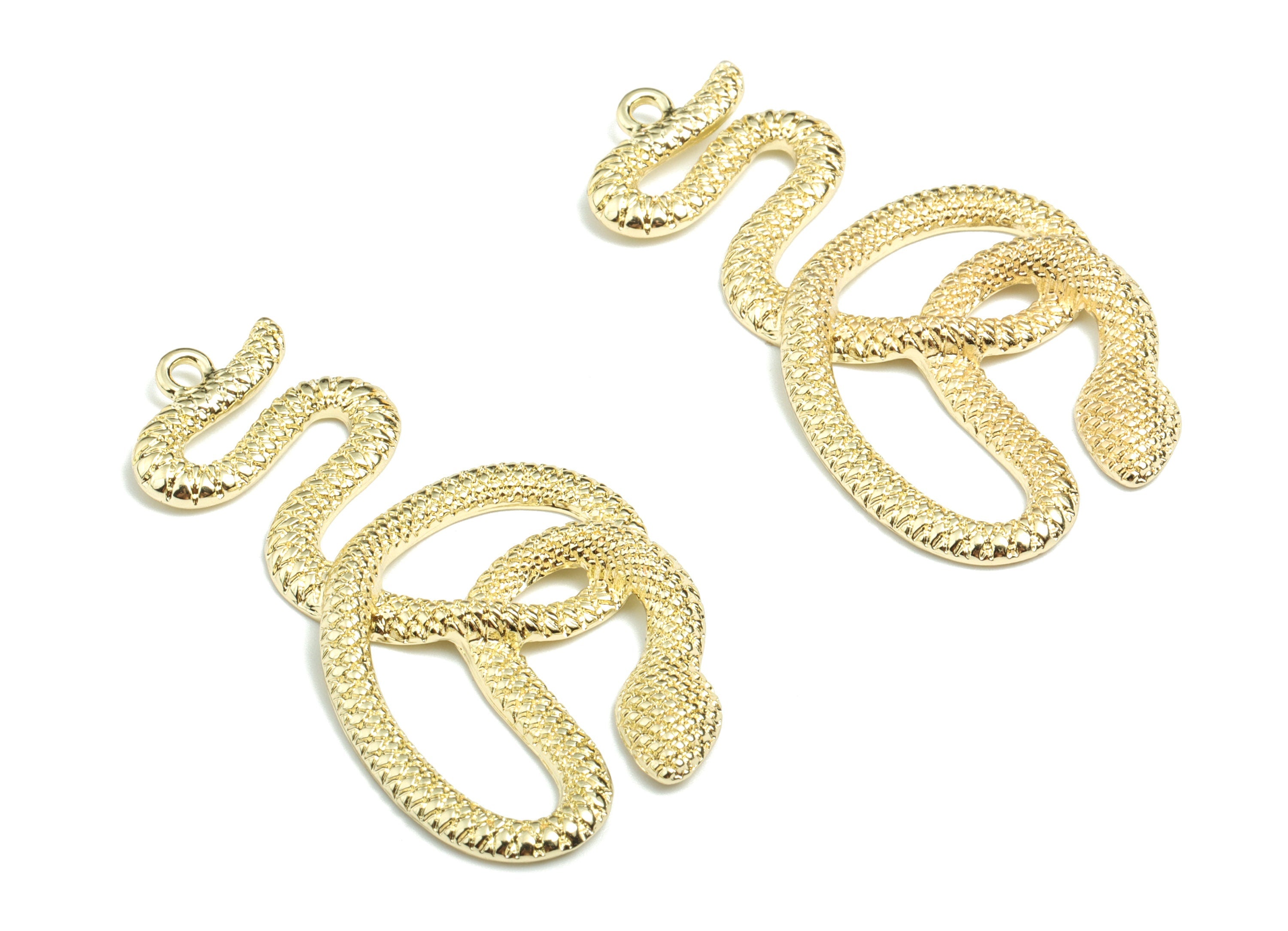 Alloy Snake Earring Charms - Gold Alloy Snake Pendant - Gold Tone Plated Alloy - Jewelry Supplies - 53.7x27x4.41mm - ZZ1723 - DOMEDBAZAAR