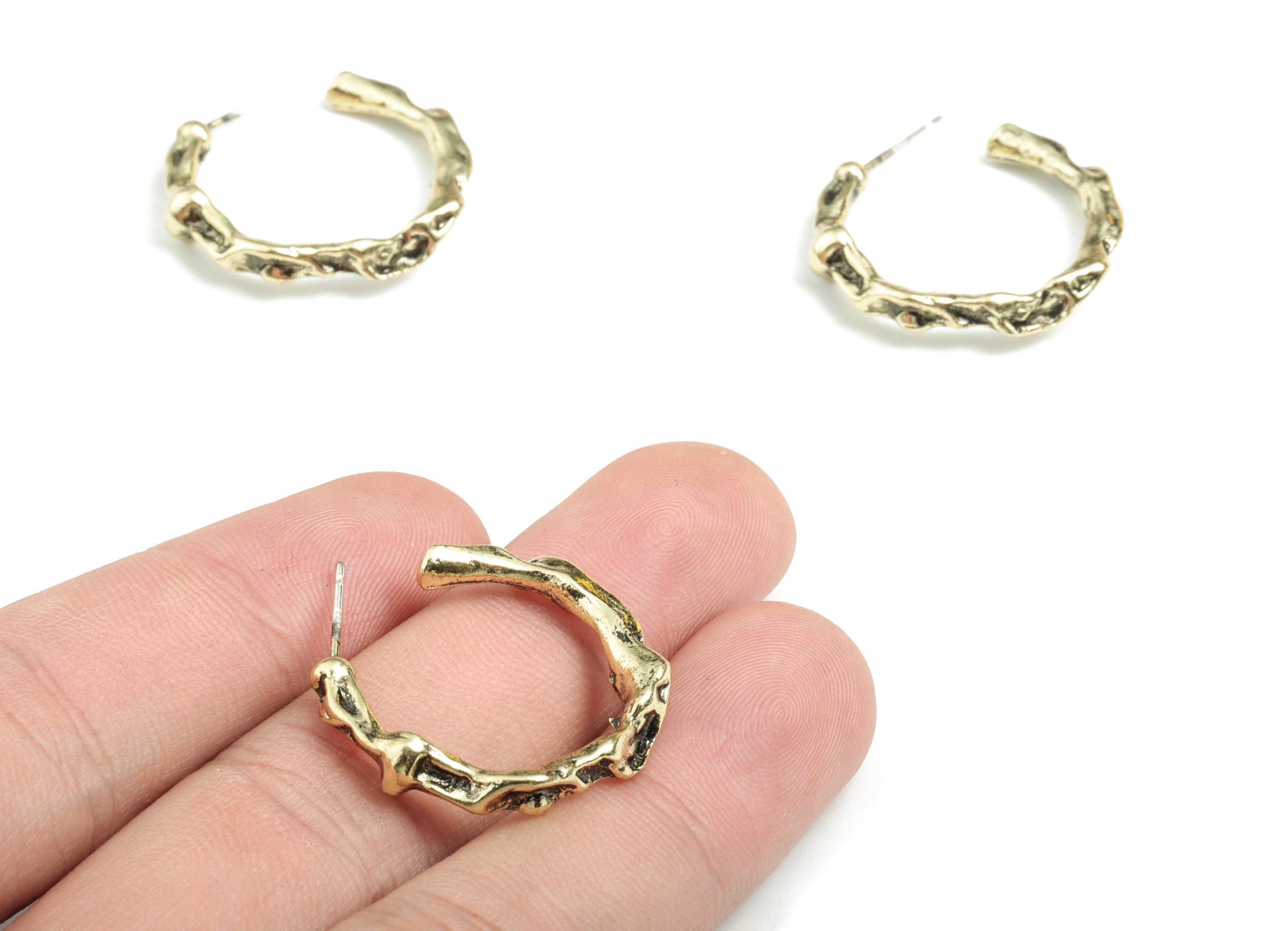 Alloy Hoop Earring Stud - Gold Alloy C Earring Post - Gold Tone Plated Alloy - Jewelry Supplies - 26.59x26.07x5.07mm - ZZ1729 - DOMEDBAZAAR