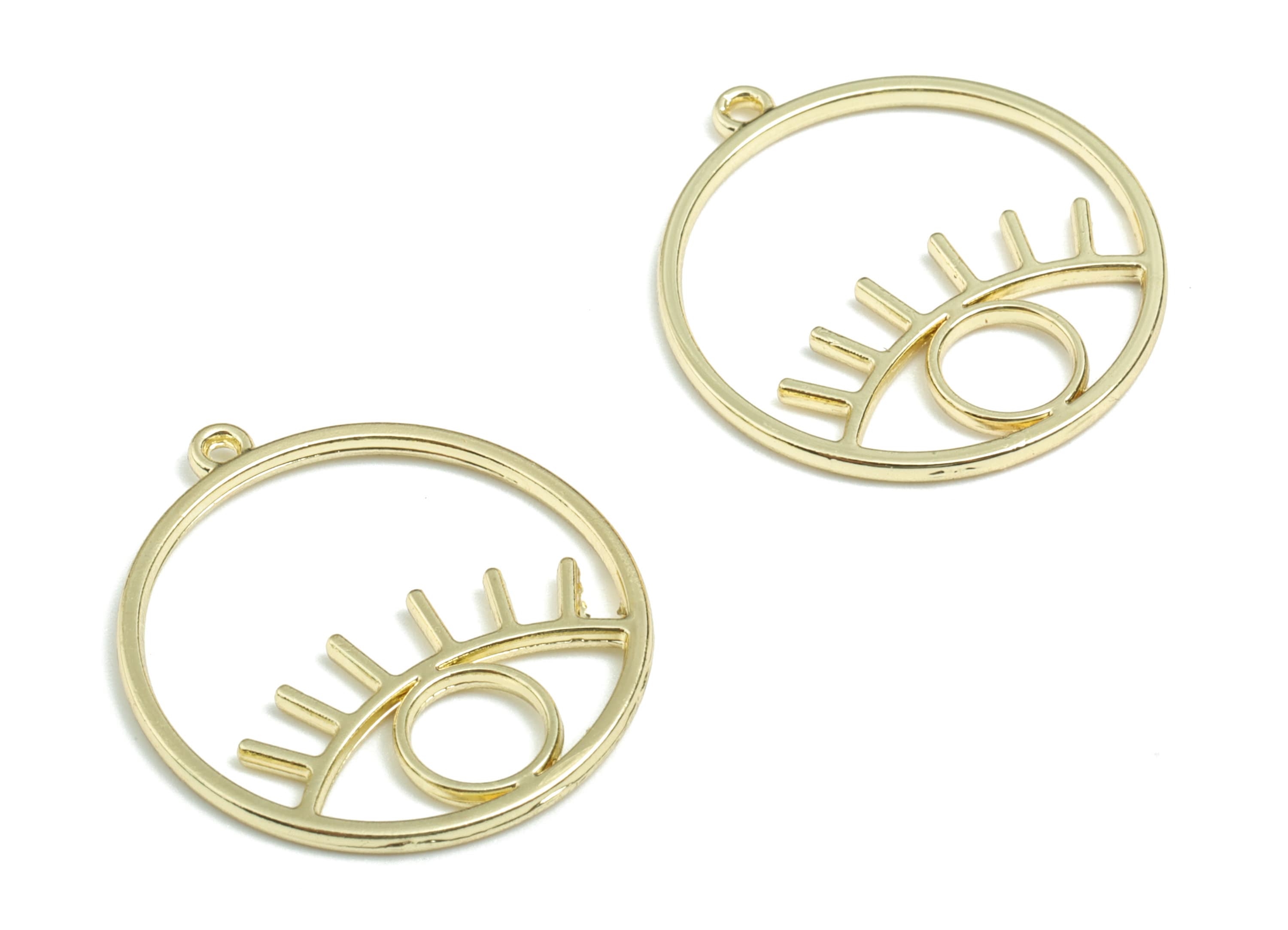 Alloy Eye Earring Charms - Gold Alloy Round Pendant - Gold Tone Plated Alloy - Jewelry Supplies - 24.13x21.94x1.42mm - ZZ1716 - DOMEDBAZAAR