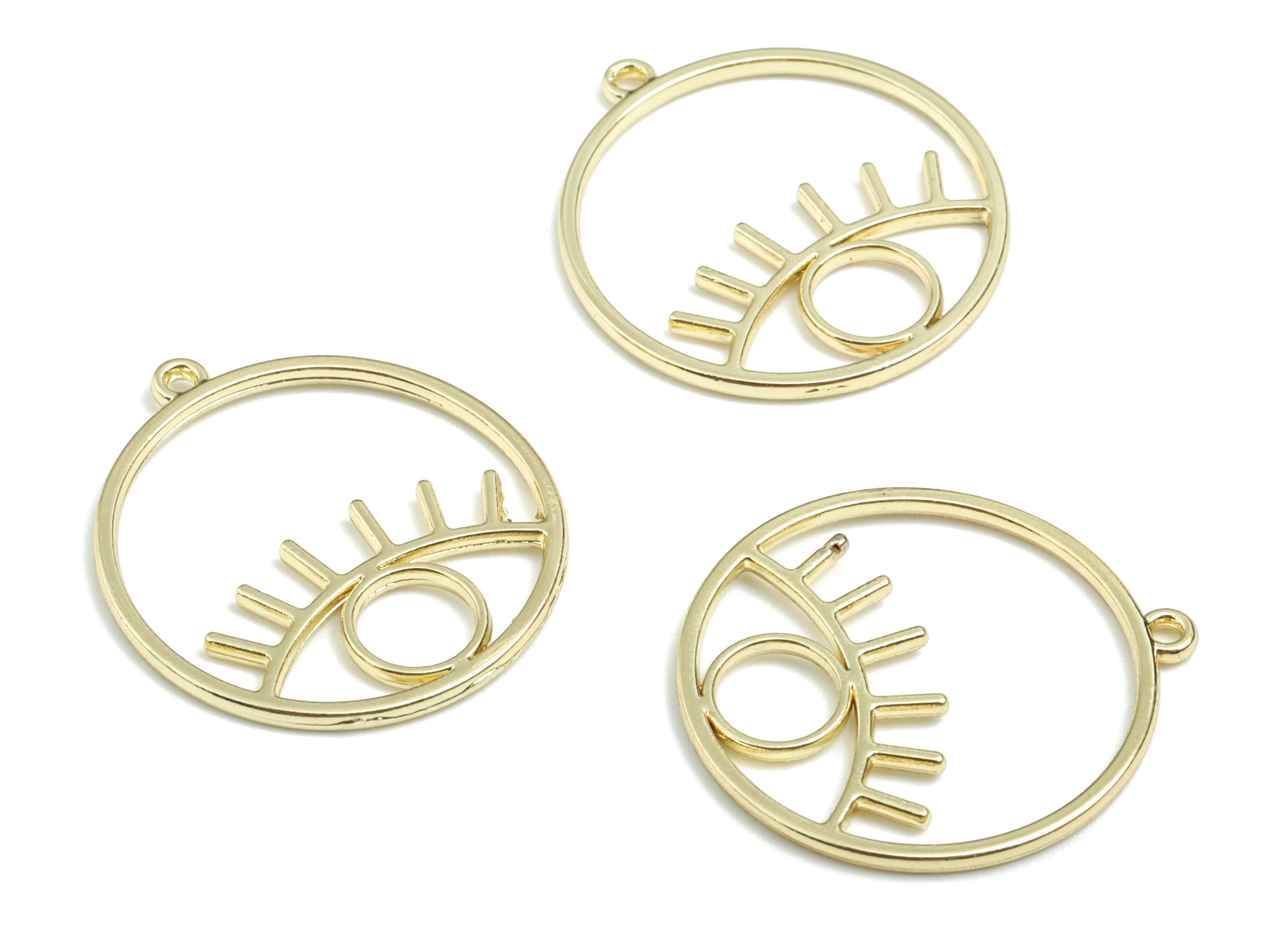 Alloy Eye Earring Charms - Gold Alloy Round Pendant - Gold Tone Plated Alloy - Jewelry Supplies - 24.13x21.94x1.42mm - ZZ1716 - DOMEDBAZAAR