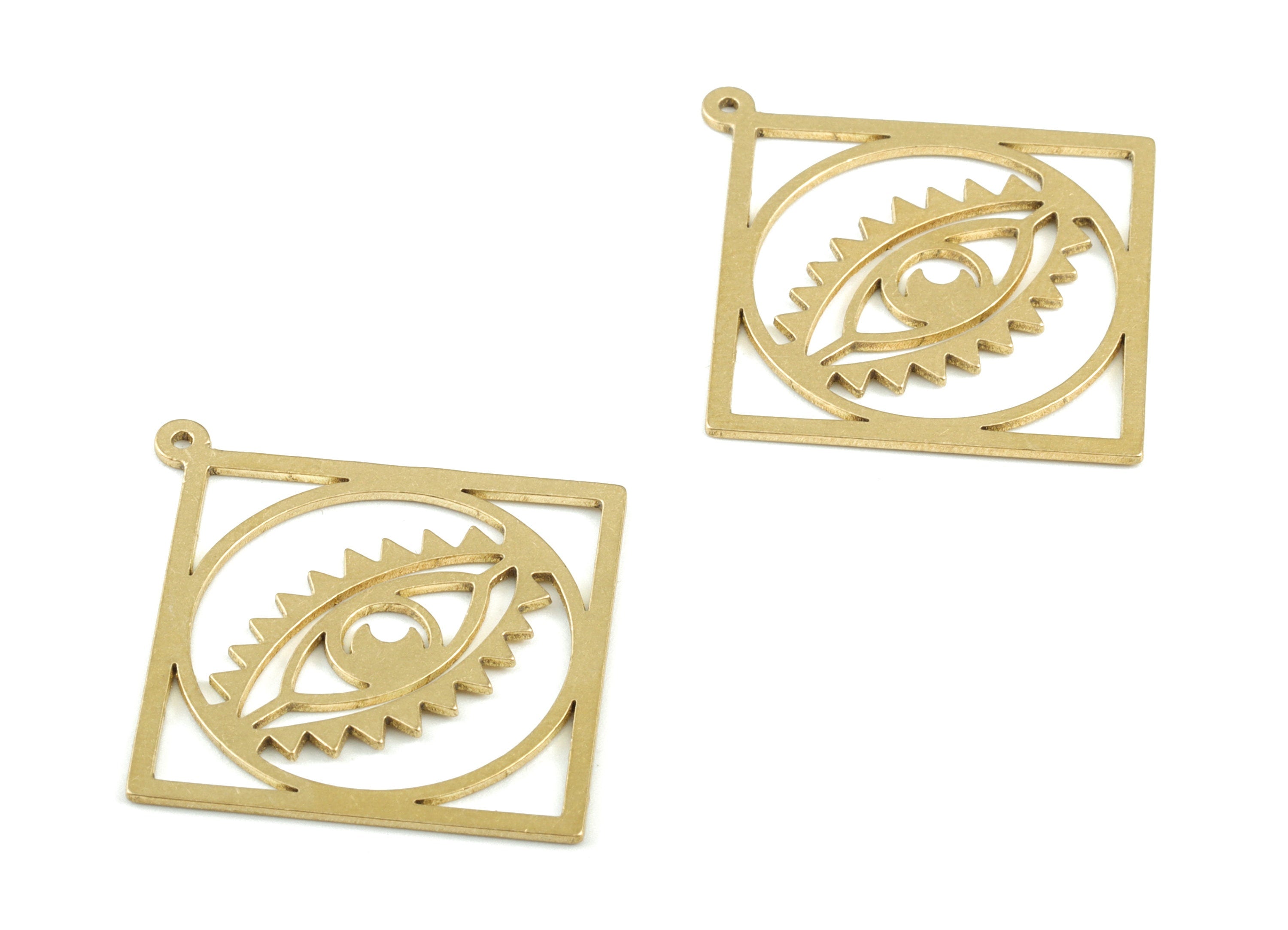 Brass Square Circle Eyelash Earring Charms - Raw Brass Eyelash Circle Square Pendant - Jewelry Supplies - 38.41x35.99x0.85mm - PPM2839 - DOMEDBAZAAR