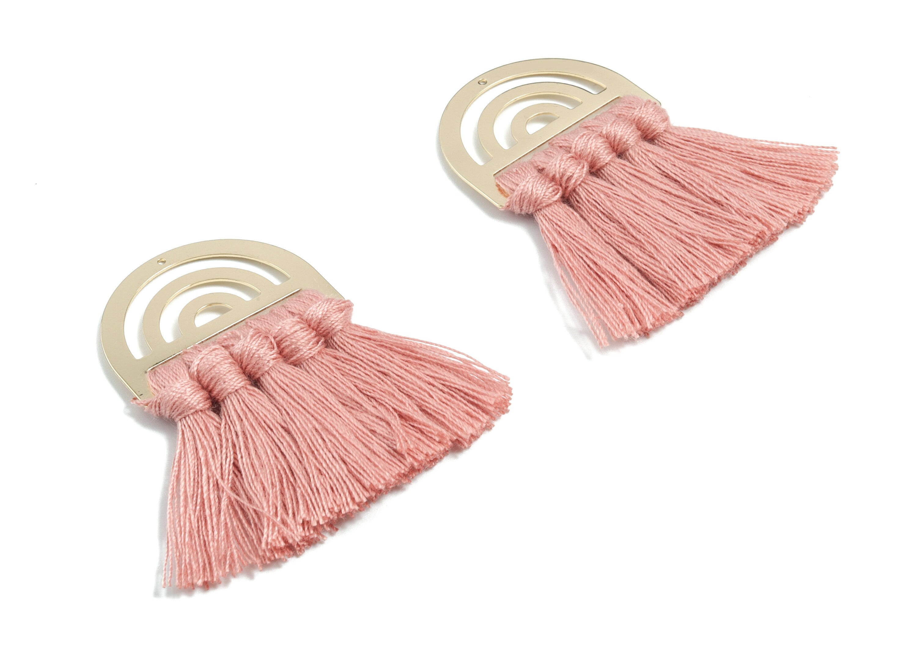 Tassel Earring Charms - Cotton Tassels - D Gold Brass Earrings - Fringe Tassel - JewelrySupplies - 58.56x35.08x5.29mm - TS1157 - DOMEDBAZAAR