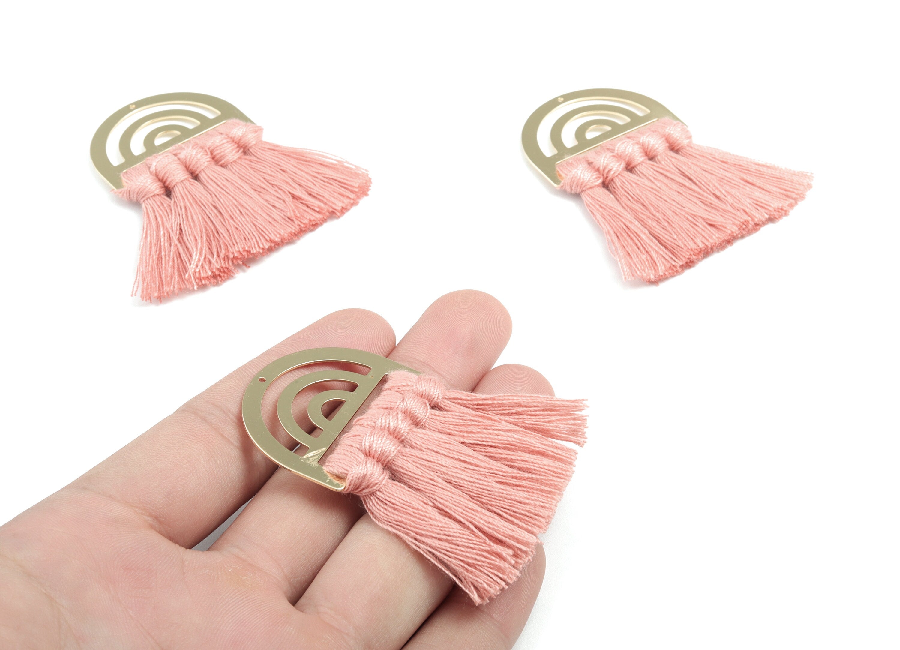 Tassel Earring Charms - Cotton Tassels - D Gold Brass Earrings - Fringe Tassel - JewelrySupplies - 58.56x35.08x5.29mm - TS1157 - DOMEDBAZAAR