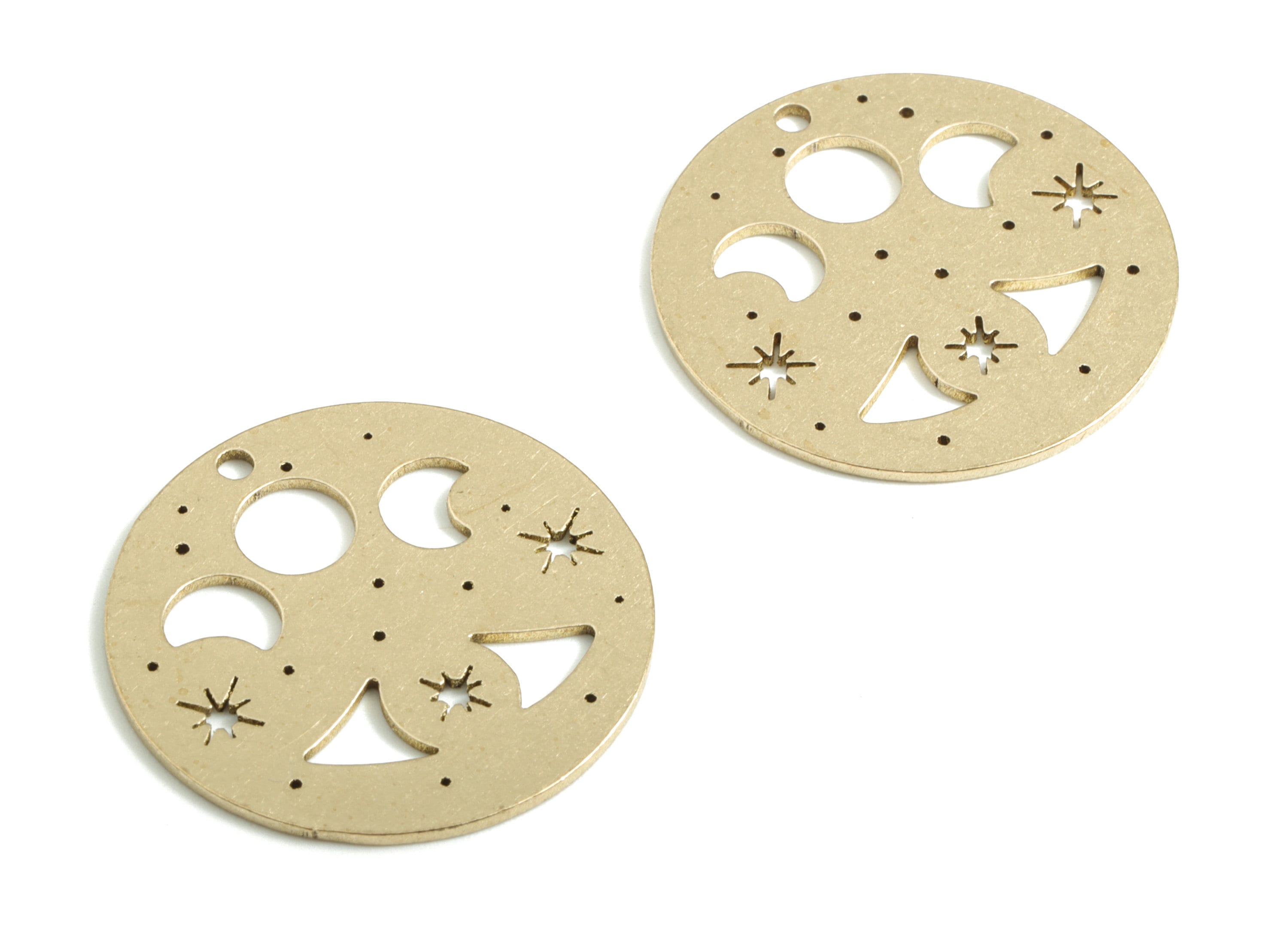 Brass Moon Phases Stars Earring Charms - Raw Brass Circle Round Pendant - Earrings Finding - Jewelry Supplies - 25.05x25.05x0.82mm - PPM2598 - DOMEDBAZAAR