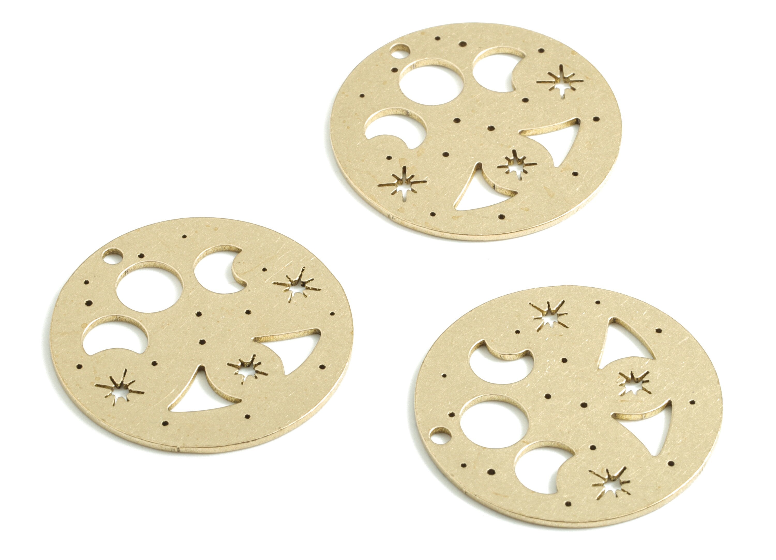 Brass Moon Phases Stars Earring Charms - Raw Brass Circle Round Pendant - Earrings Finding - Jewelry Supplies - 25.05x25.05x0.82mm - PPM2598 - DOMEDBAZAAR