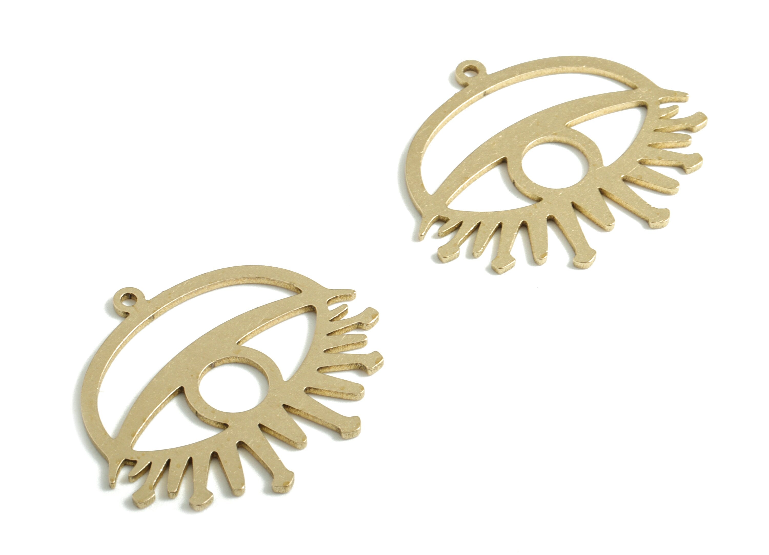 Brass Eye Earring Charms - Raw Brass Eye Lash Round Pendant - Earrings Finding - Jewelry Supplies - 27.05x23.34x0.83mm - PPM2539 - DOMEDBAZAAR