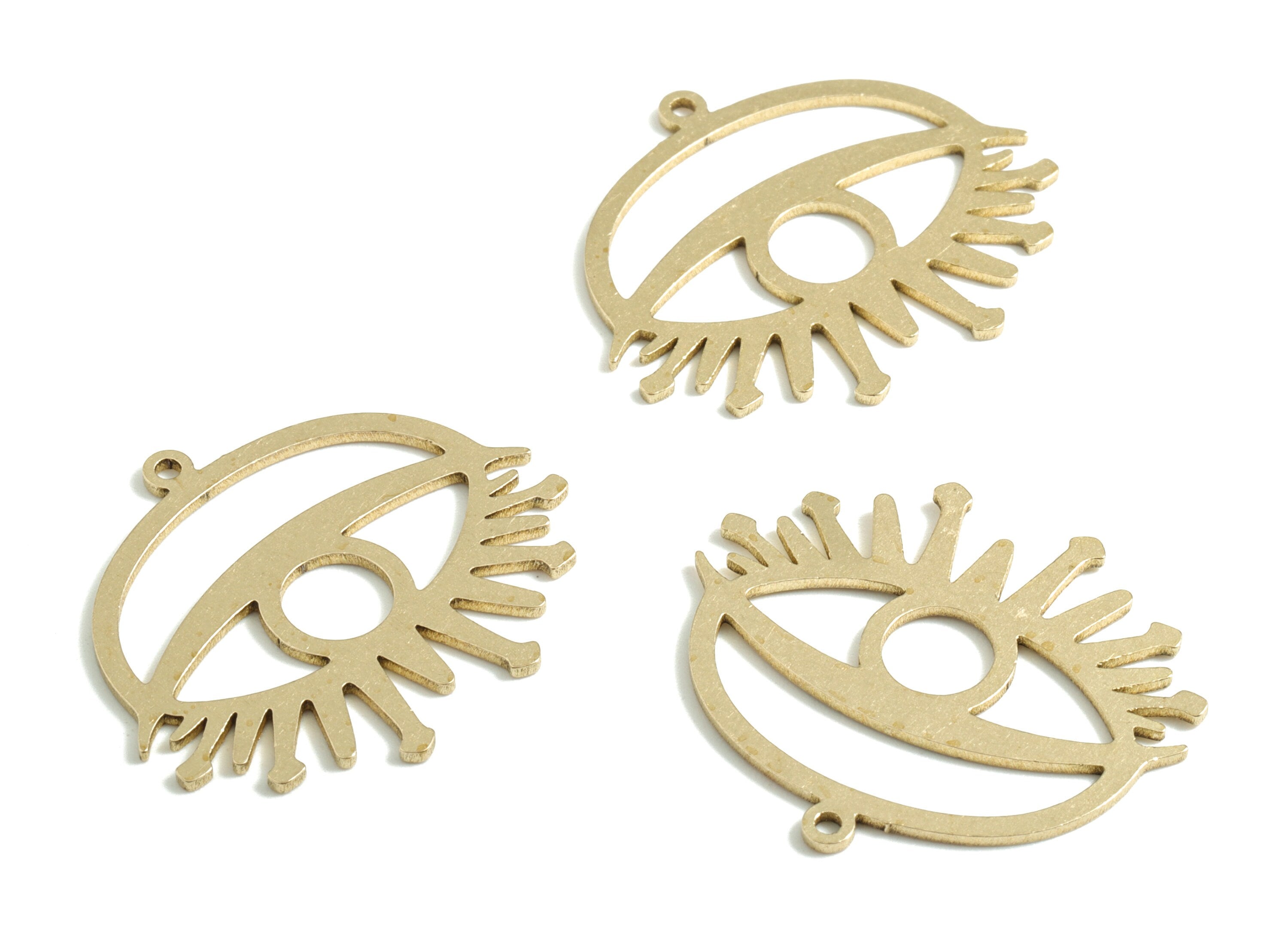 Brass Eye Earring Charms - Raw Brass Eye Lash Round Pendant - Earrings Finding - Jewelry Supplies - 27.05x23.34x0.83mm - PPM2539 - DOMEDBAZAAR