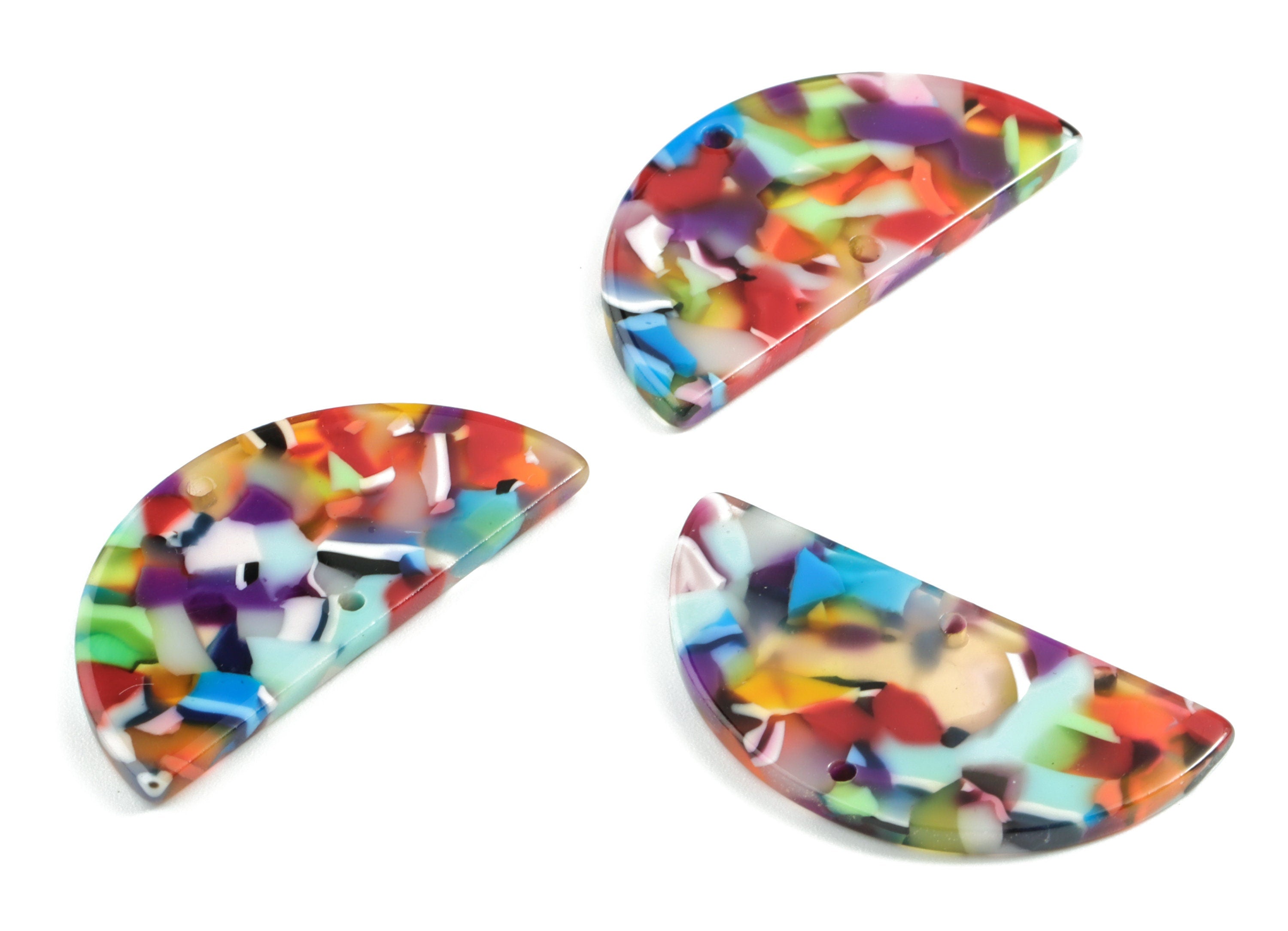 Acetate Semicircle Connectors - Half Moon Earrings Charms - Jewelry Supplies - 2 Holes - Color Code:A21 - 37.19x18.43x2.53mm - AC1794-A21 - DOMEDBAZAAR